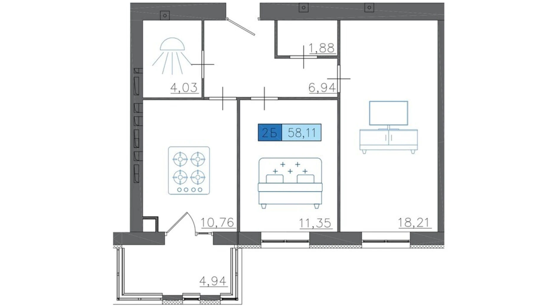 Продается 2-комнатная квартира 58.11 кв. м в Черкассах, ул. Надпольная, 222 - фото 2