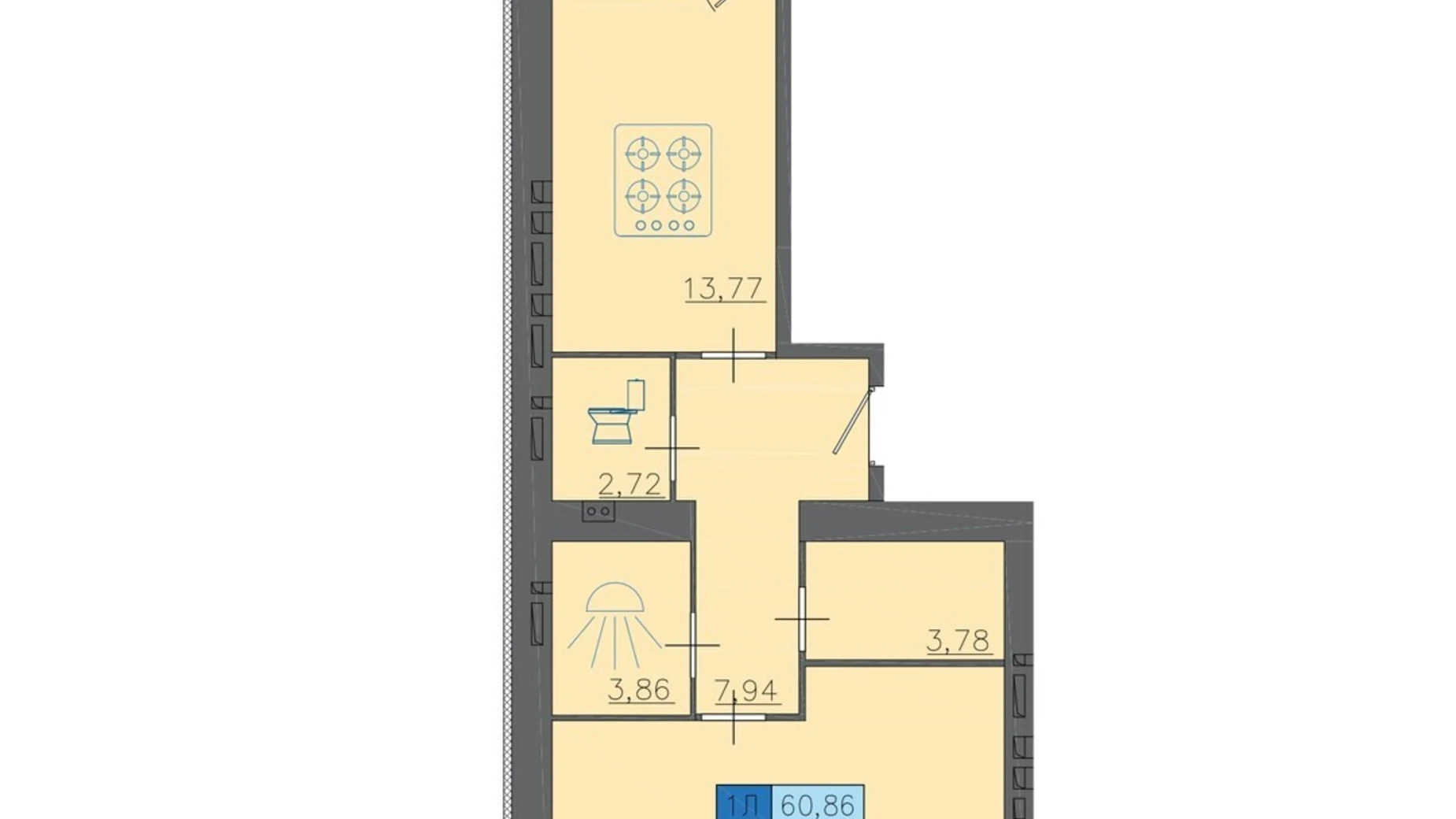 Продается 1-комнатная квартира 60.86 кв. м в Черкассах, ул. Надпольная, 222 - фото 2
