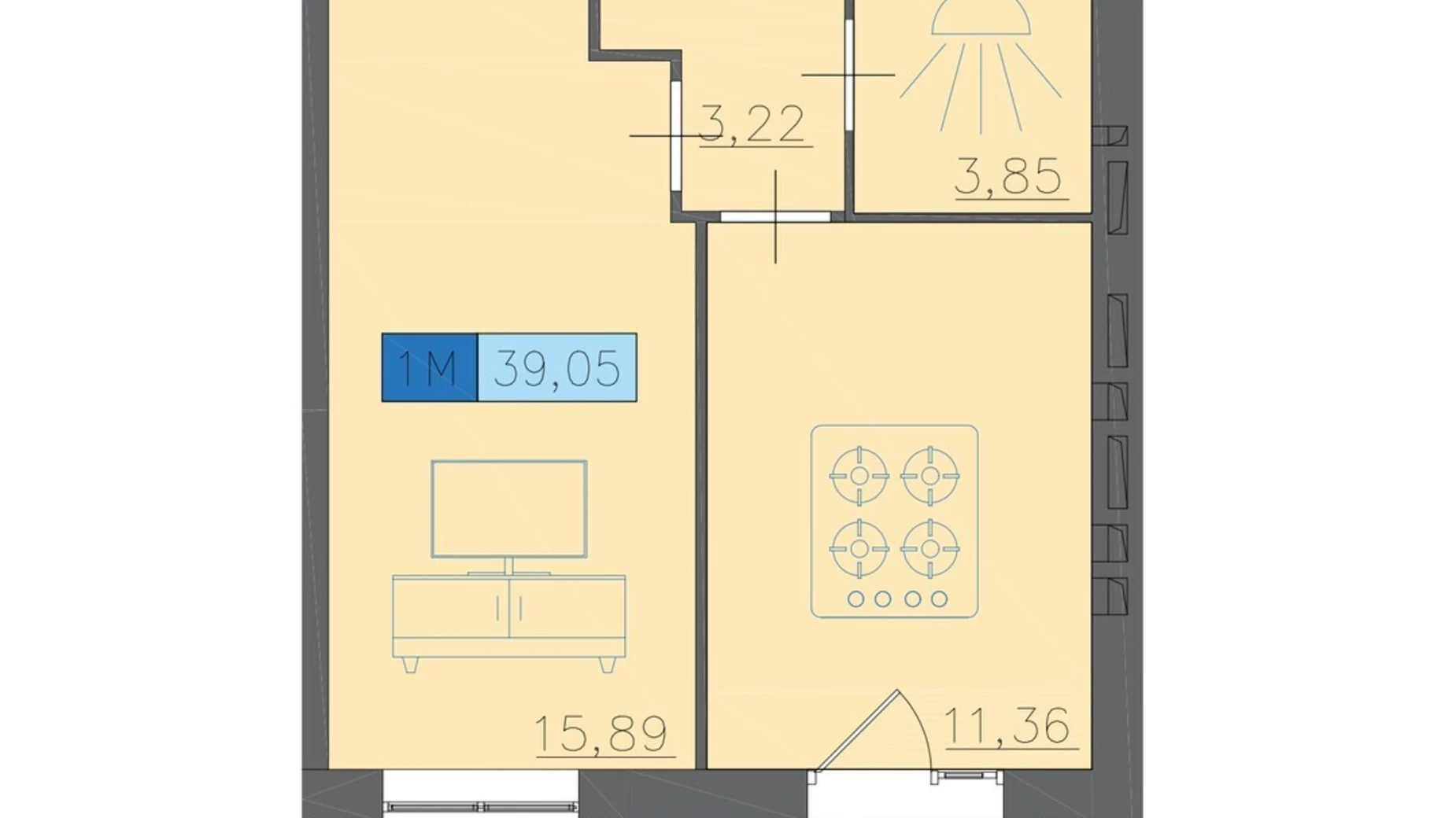 Продается 1-комнатная квартира 39.05 кв. м в Черкассах, ул. Надпольная, 222 - фото 2