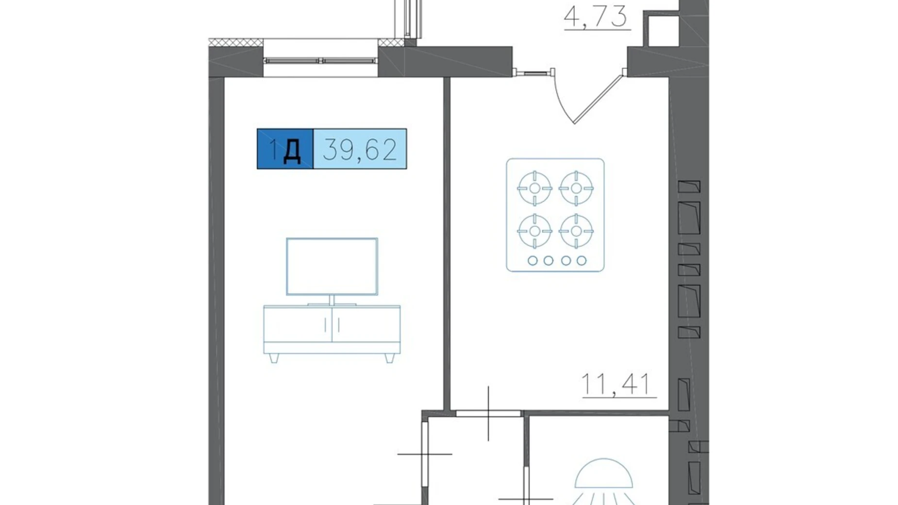 Продается 1-комнатная квартира 39.62 кв. м в Черкассах, ул. Надпольная, 222 - фото 2