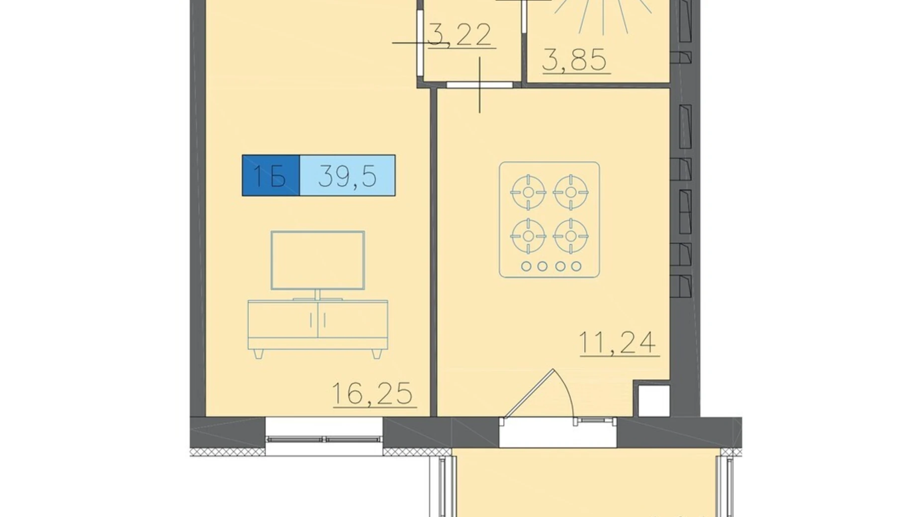 Продается 1-комнатная квартира 39.5 кв. м в Черкассах, ул. Надпольная, 222 - фото 2