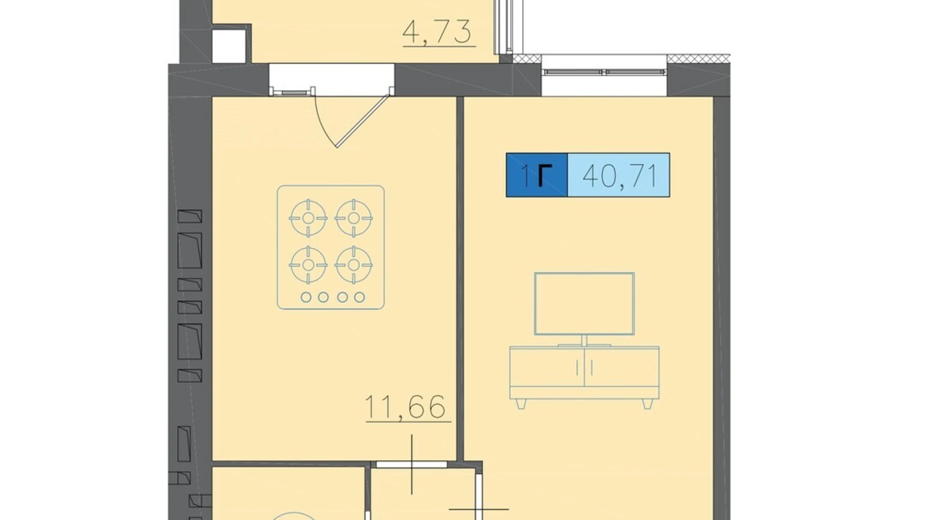 Продается 1-комнатная квартира 40.71 кв. м в Черкассах, ул. Надпольная, 222 - фото 2