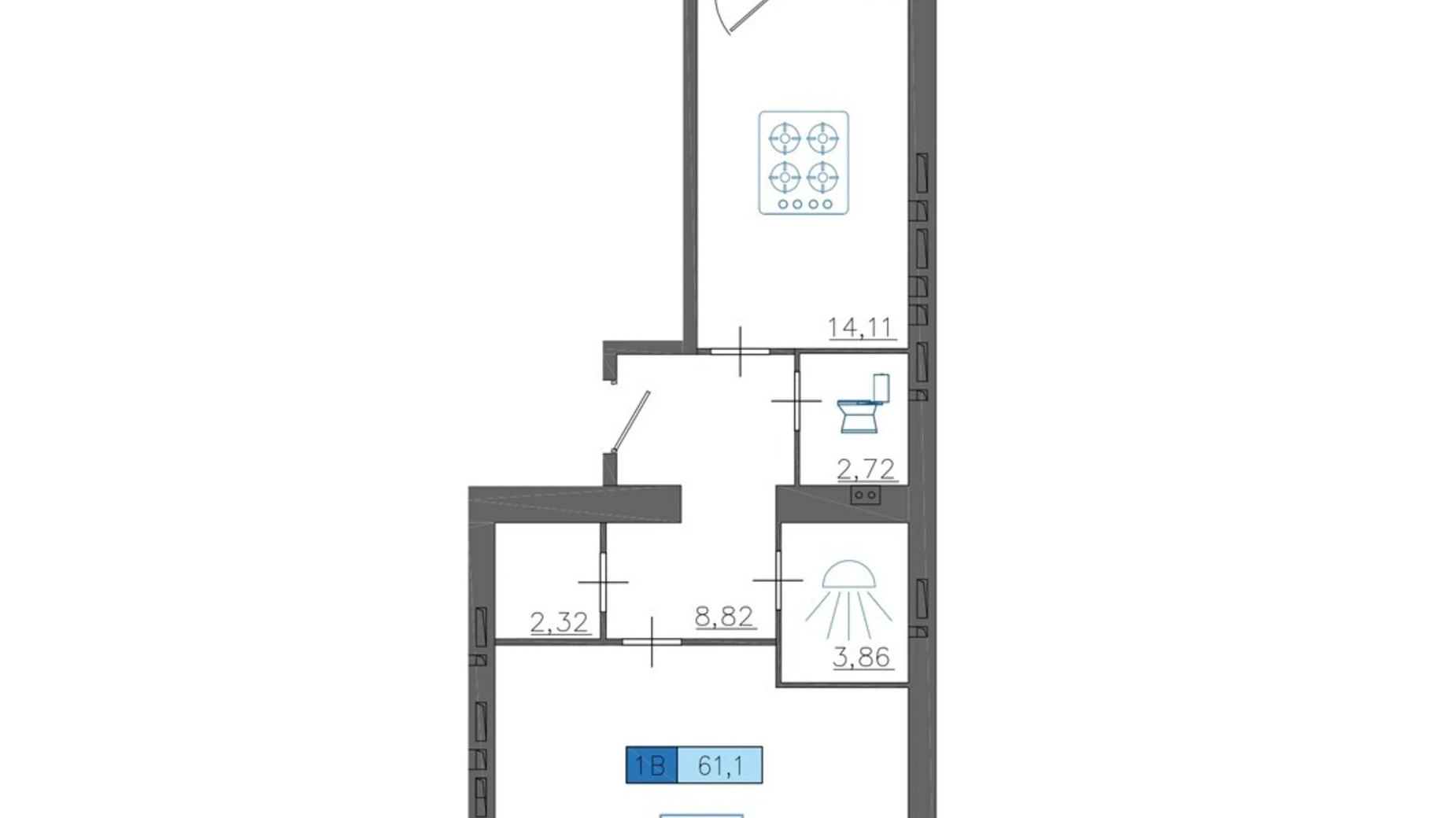 Продается 1-комнатная квартира 61.1 кв. м в Черкассах, ул. Надпольная, 222 - фото 2