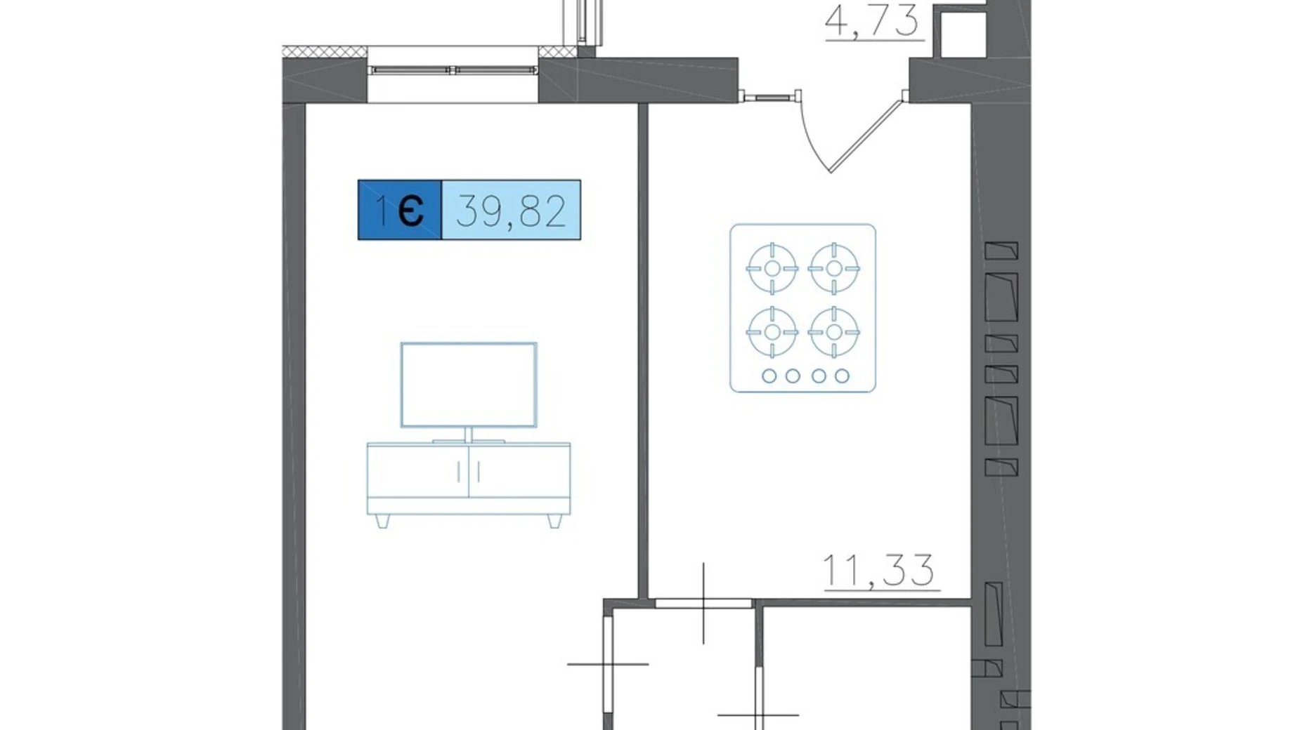 Продается 1-комнатная квартира 39.82 кв. м в Черкассах, ул. Надпольная, 222 - фото 2