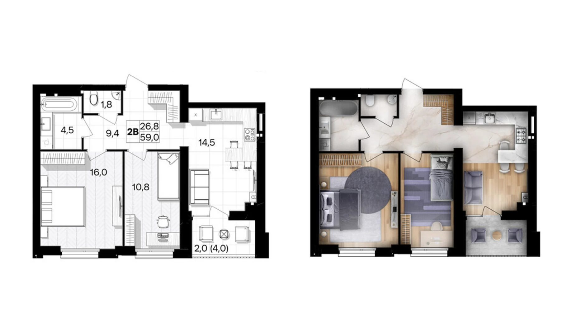 Продается 2-комнатная квартира 59 кв. м в Виннице, ул. Левка Лукьяненко(Ватутина), 16Б - фото 2