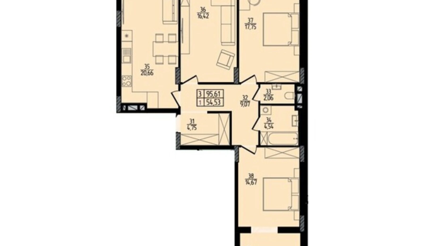 Продается 3-комнатная квартира 95.61 кв. м в Хмельницком, ул. Каменецкая, 137А - фото 2
