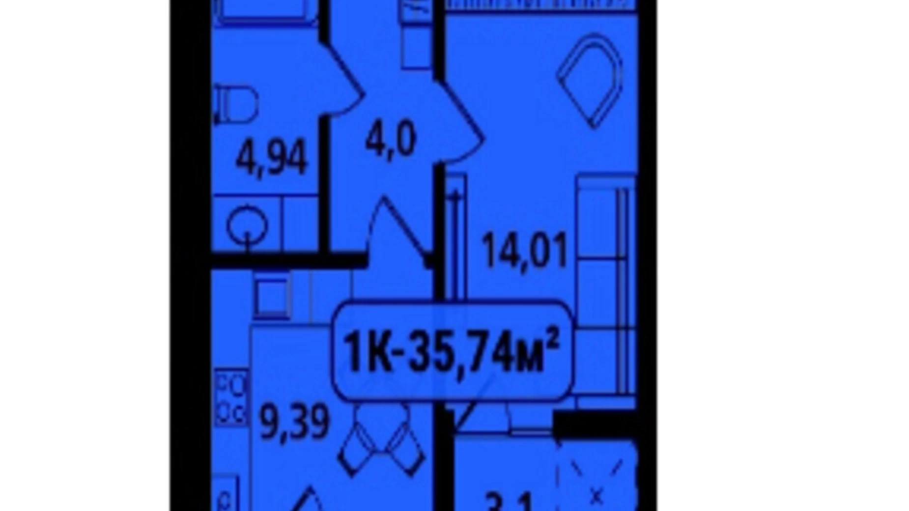 Продается 1-комнатная квартира 35.7 кв. м в Ивано-Франковске, ул. Отца Блавацкого, 8 - фото 2