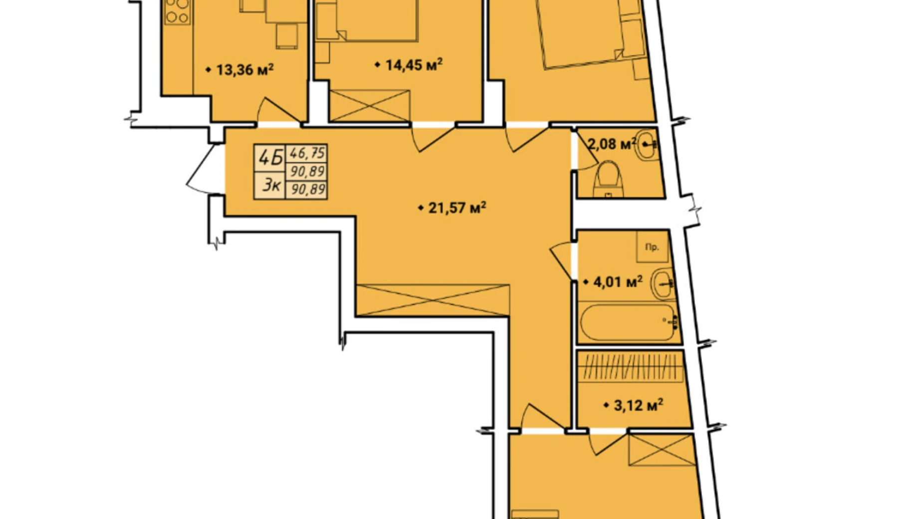 Продается 3-комнатная квартира 89.94 кв. м в Ровно, ул. Галицкого Данилы, 16 - фото 2