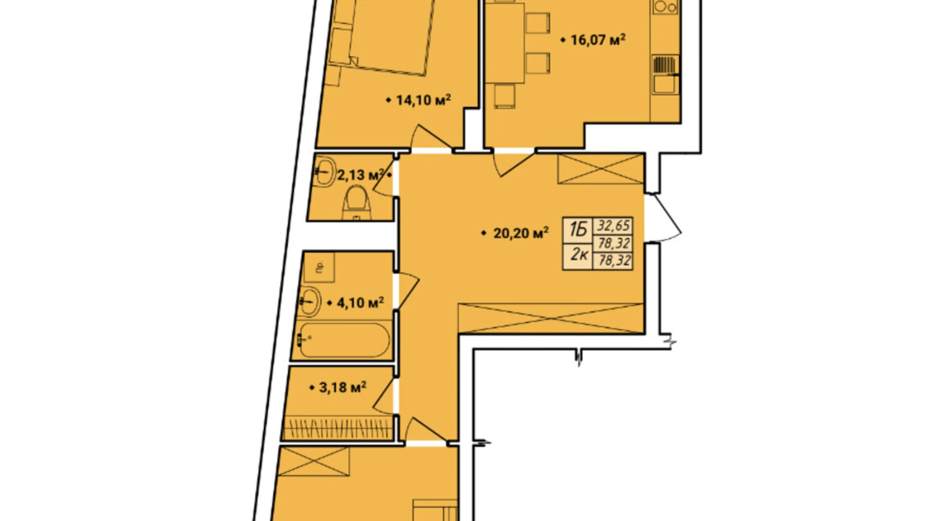 Продается 2-комнатная квартира 77.63 кв. м в Ровно, ул. Галицкого Данилы, 16 - фото 2