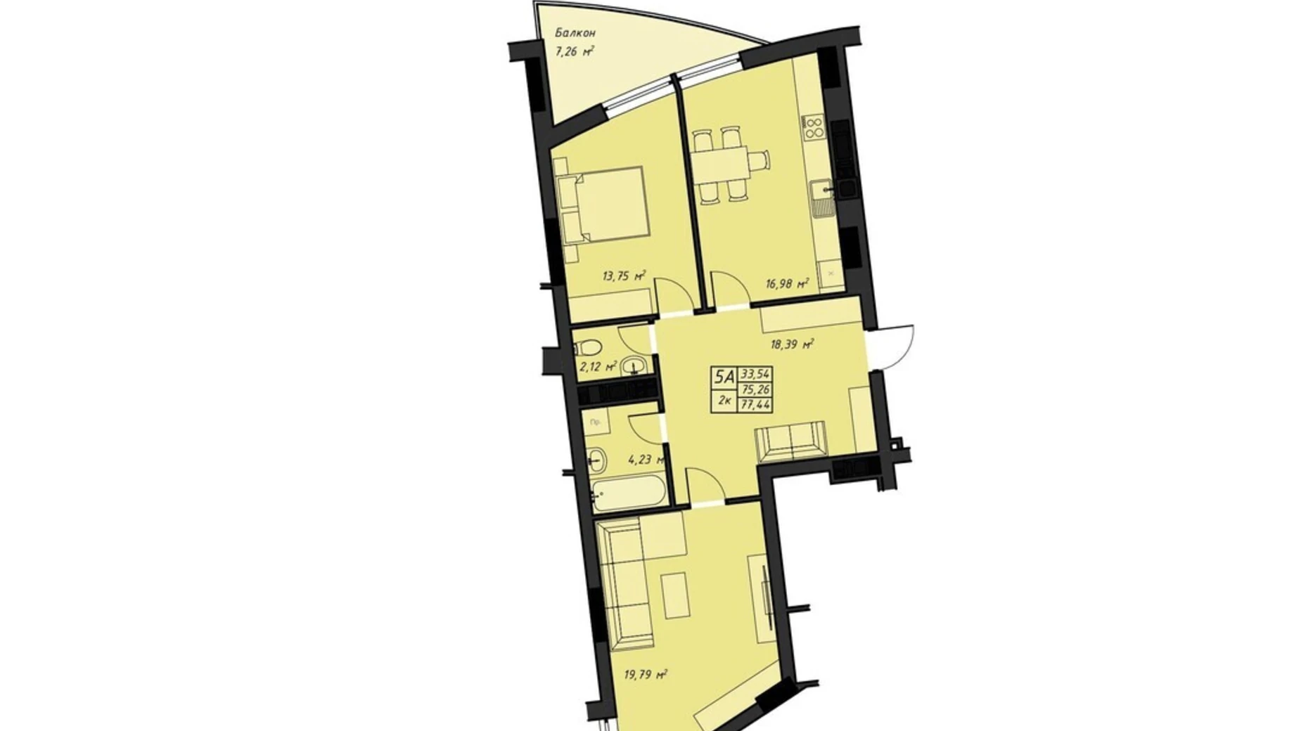 Продается 2-комнатная квартира 77.44 кв. м в Ровно, ул. Галицкого Данилы, 16 - фото 2
