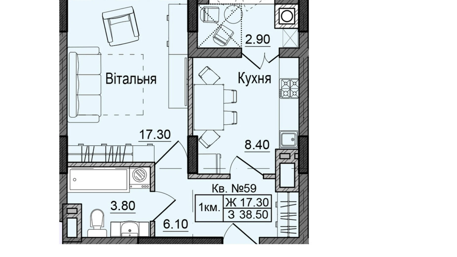 Продается 1-комнатная квартира 38.5 кв. м в Черновцах, цена: 46200 $ - фото 2