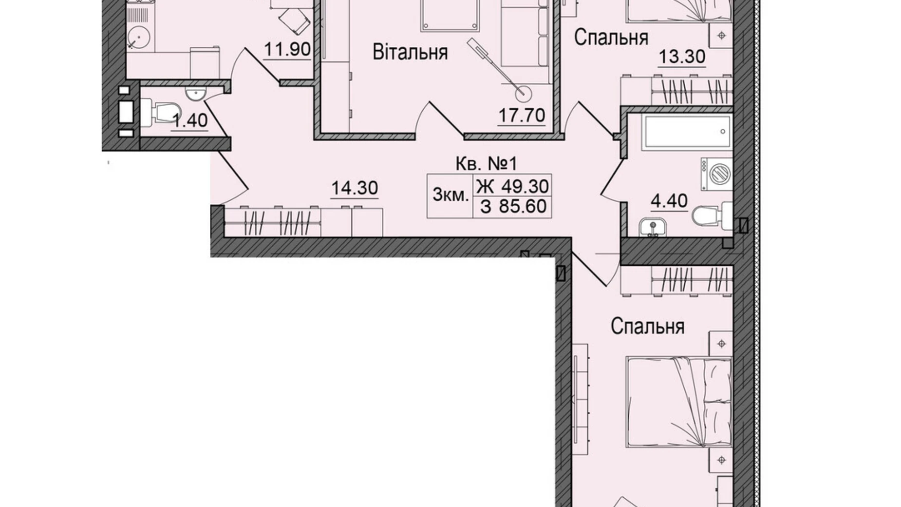 Продается 3-комнатная квартира 85.6 кв. м в Черновцах, цена: 94160 $ - фото 2