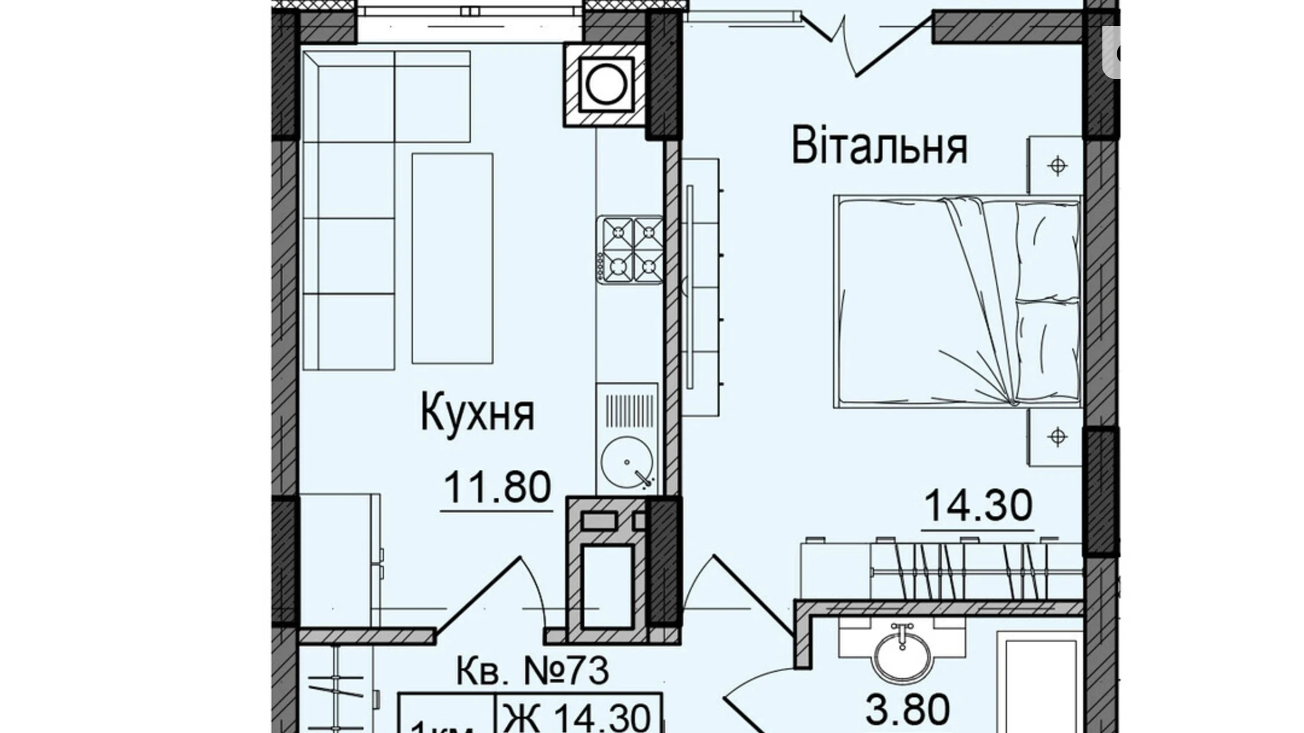 Продается 1-комнатная квартира 39.5 кв. м в Черновцах, ул. Сторожинецкая - фото 2