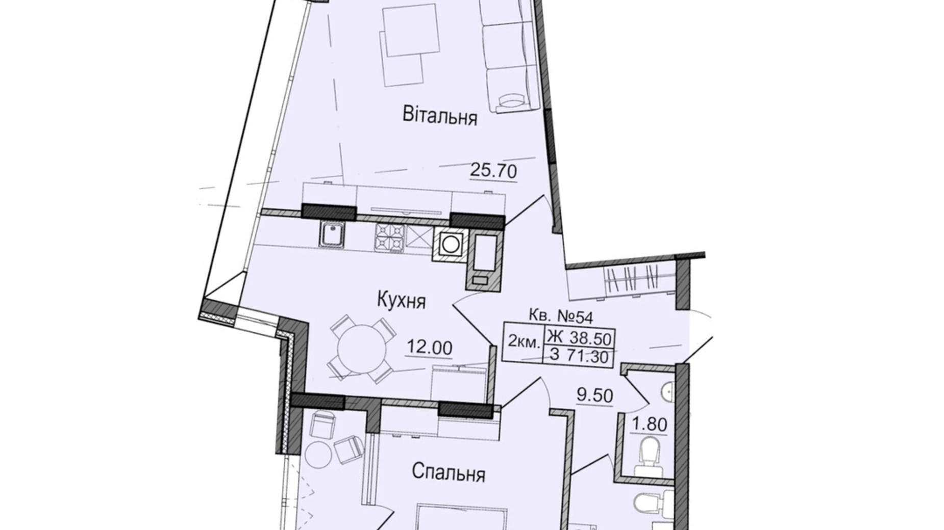 Продается 2-комнатная квартира 71.3 кв. м в Черновцах - фото 2