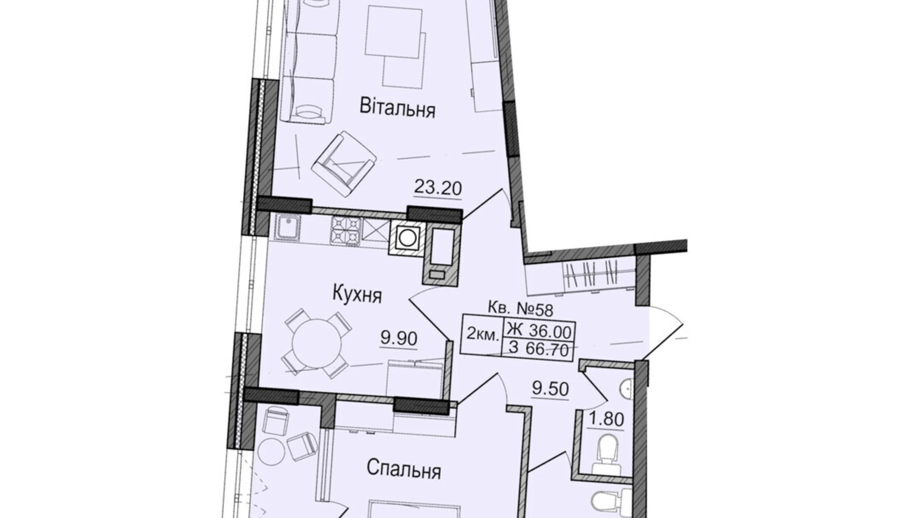 Продается 2-комнатная квартира 66.7 кв. м в Черновцах, цена: 80040 $ - фото 2