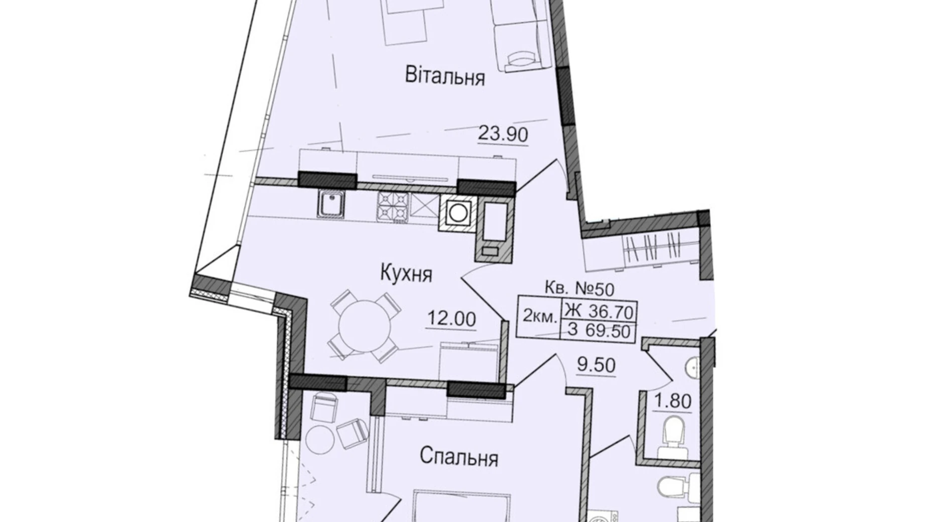 Продается 2-комнатная квартира 69.5 кв. м в Черновцах, ул. Сторожинецкая - фото 2