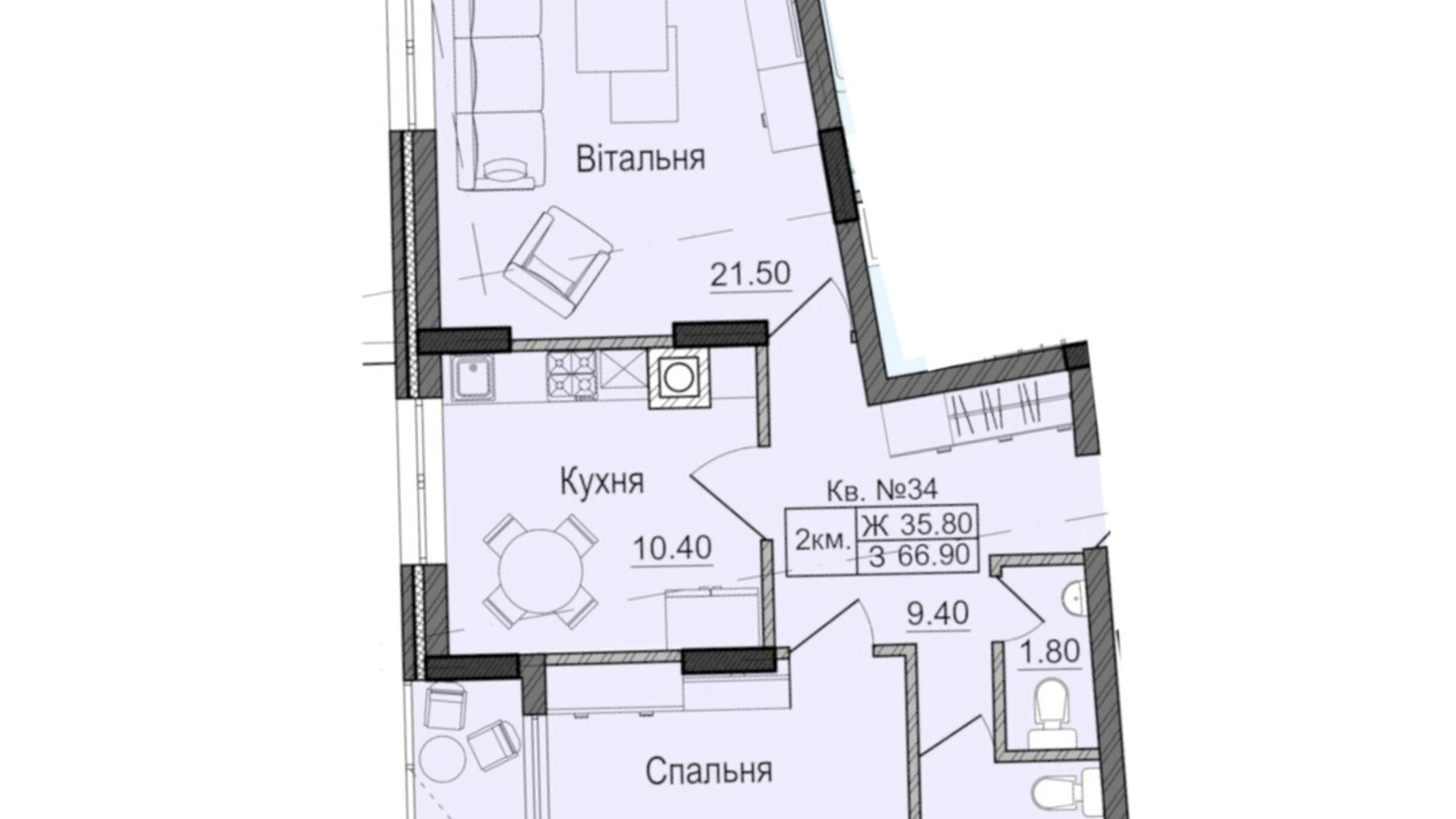 Продается 2-комнатная квартира 66.9 кв. м в Черновцах, ул. Сторожинецкая - фото 2