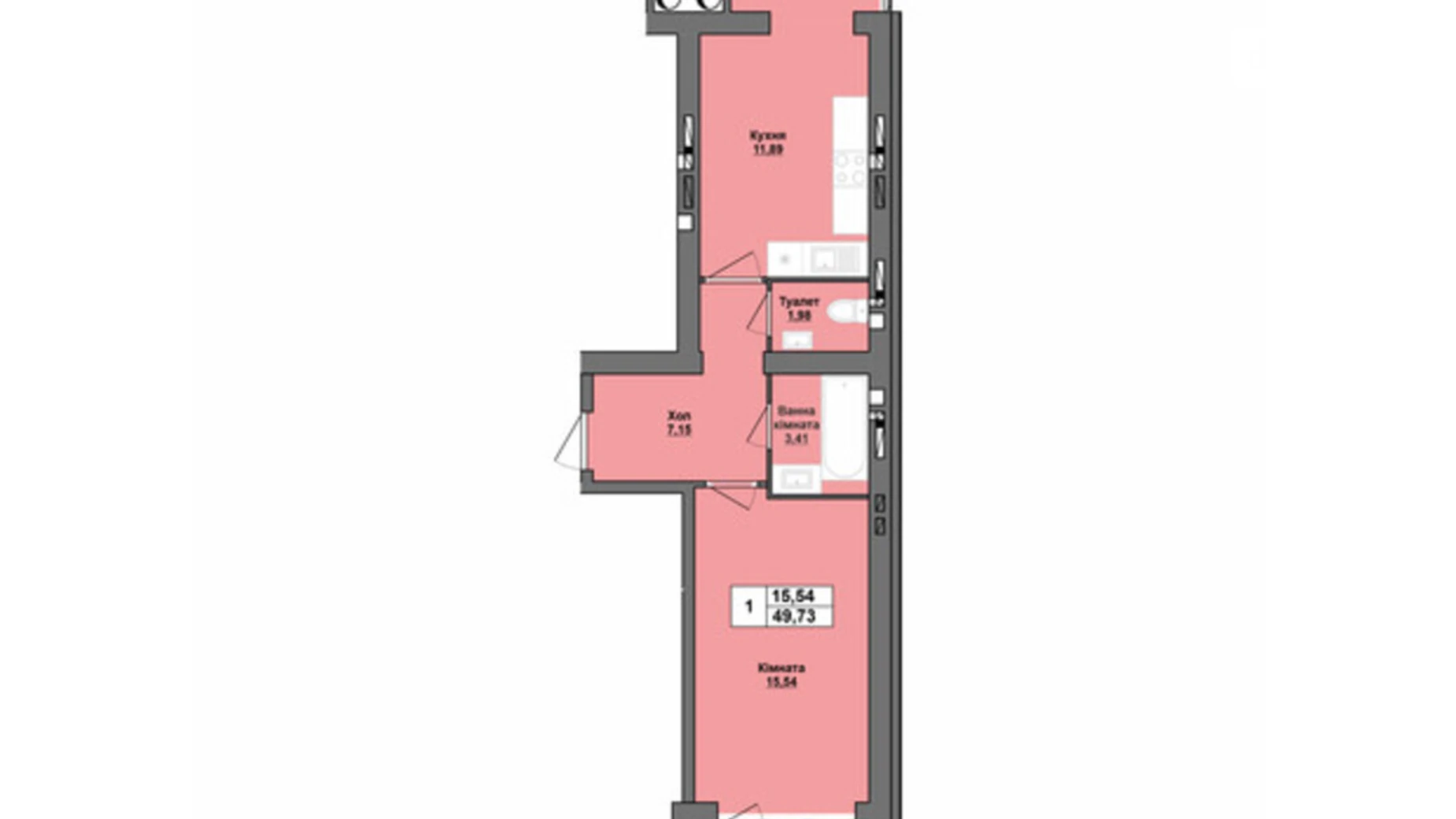 Продається 1-кімнатна квартира 49.73 кв. м у Хмельницькому, Старокостянтинівське шосе, 5/5 - фото 2