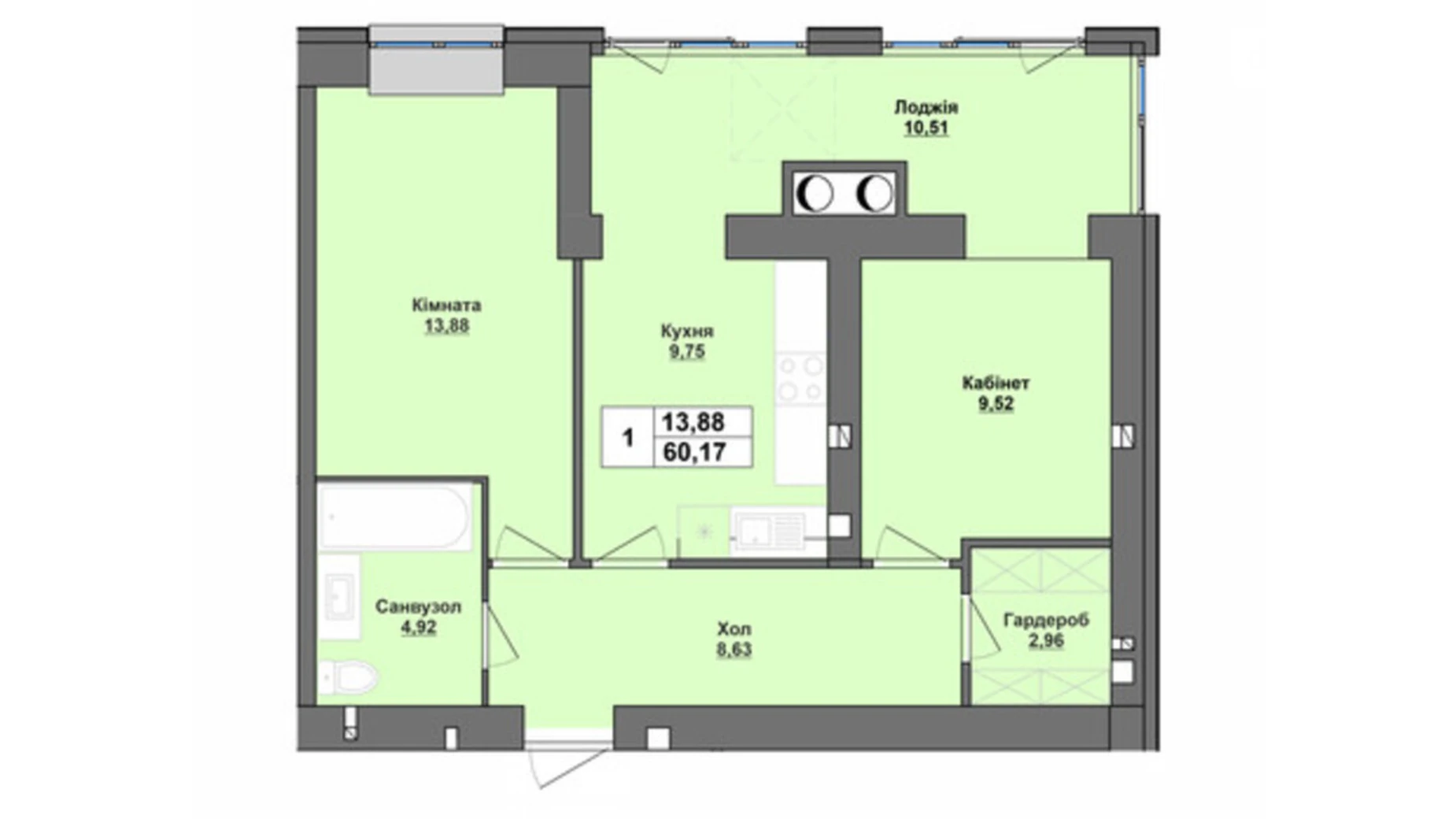 Продається 1-кімнатна квартира 60.17 кв. м у Хмельницькому, Старокостянтинівське шосе, 5/5 - фото 2