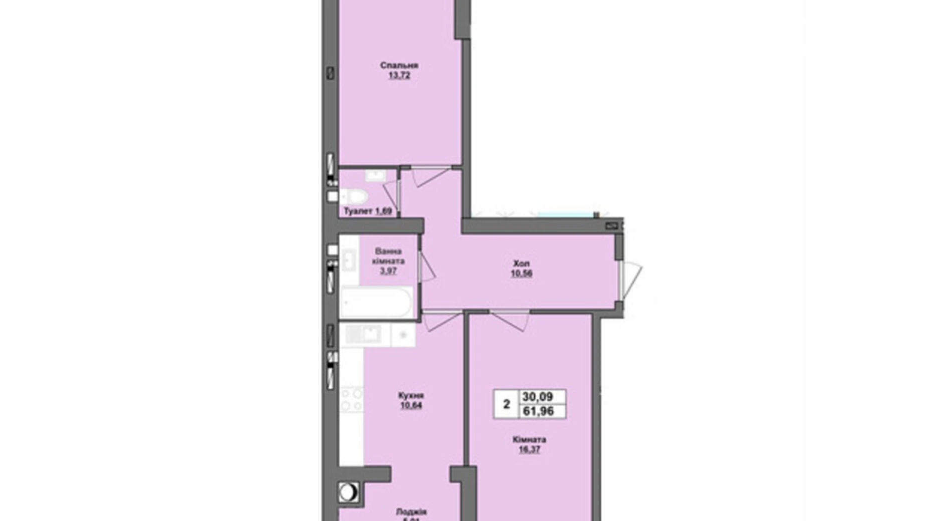 Продається 2-кімнатна квартира 61.96 кв. м у Хмельницькому, Старокостянтинівське шосе, 5/5 - фото 2
