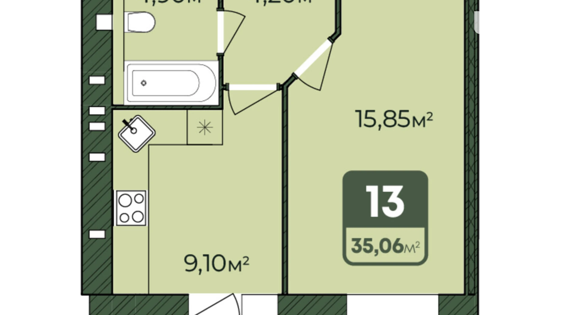 Продается 1-комнатная квартира 35.06 кв. м в Хмельницком, Львовское шоссе, 51/2 - фото 2
