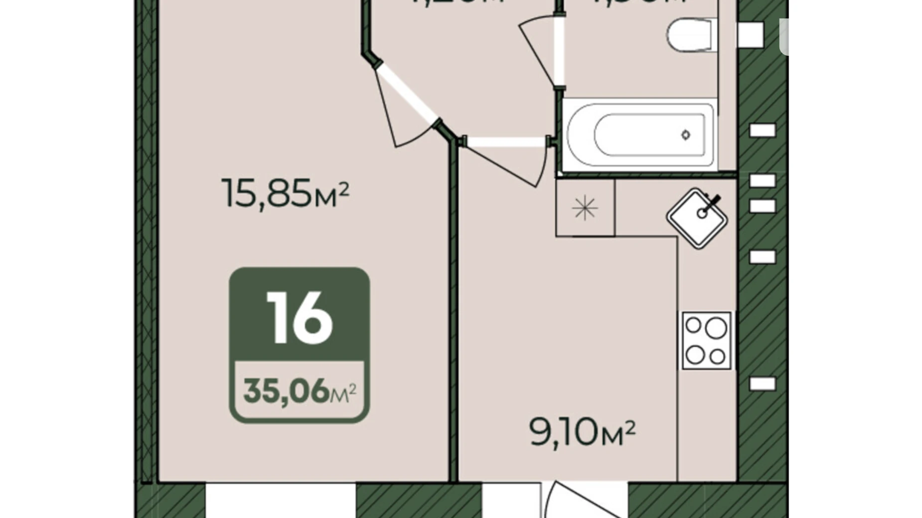 Продается 1-комнатная квартира 35.06 кв. м в Хмельницком, Львовское шоссе, 51/2 - фото 2