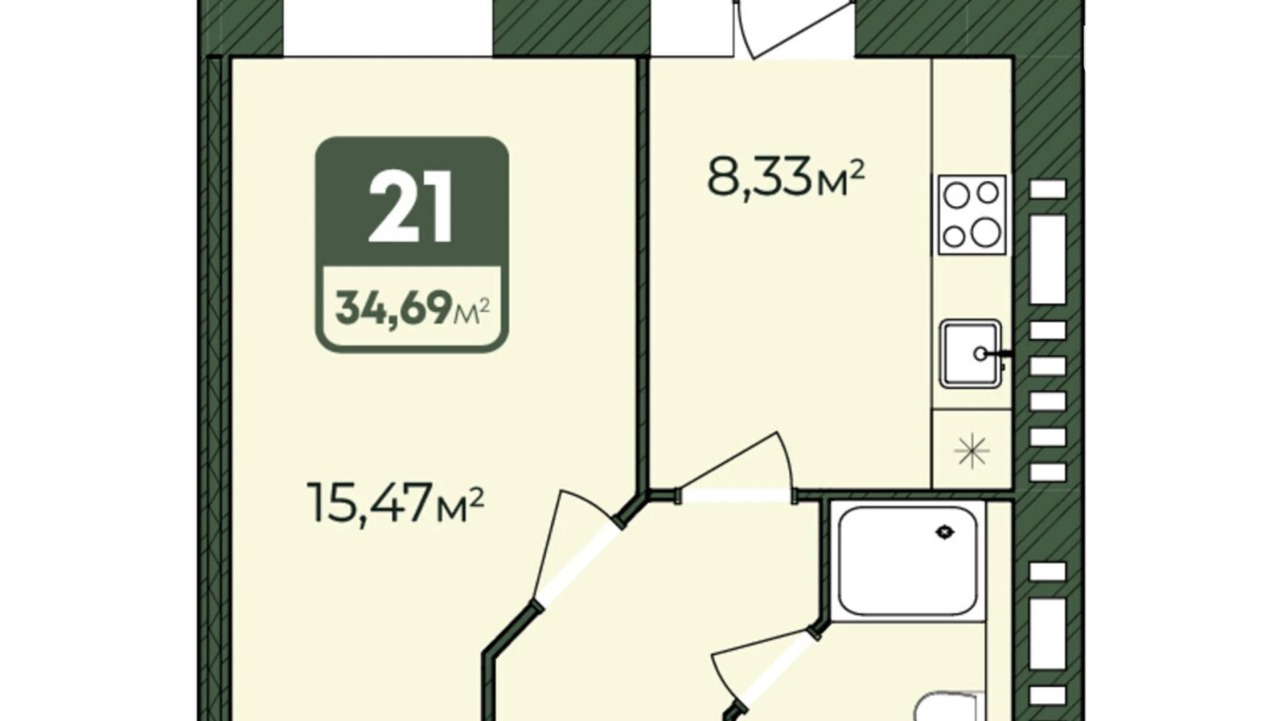Продается 1-комнатная квартира 34.69 кв. м в Хмельницком, Львовское шоссе, 51/2 - фото 2