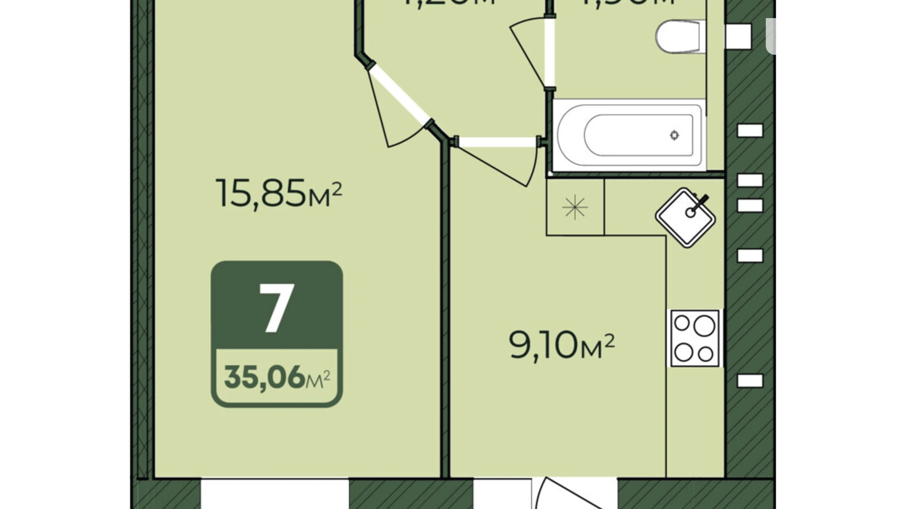 Продается 1-комнатная квартира 35.06 кв. м в Хмельницком, Львовское шоссе, 51/2 - фото 2