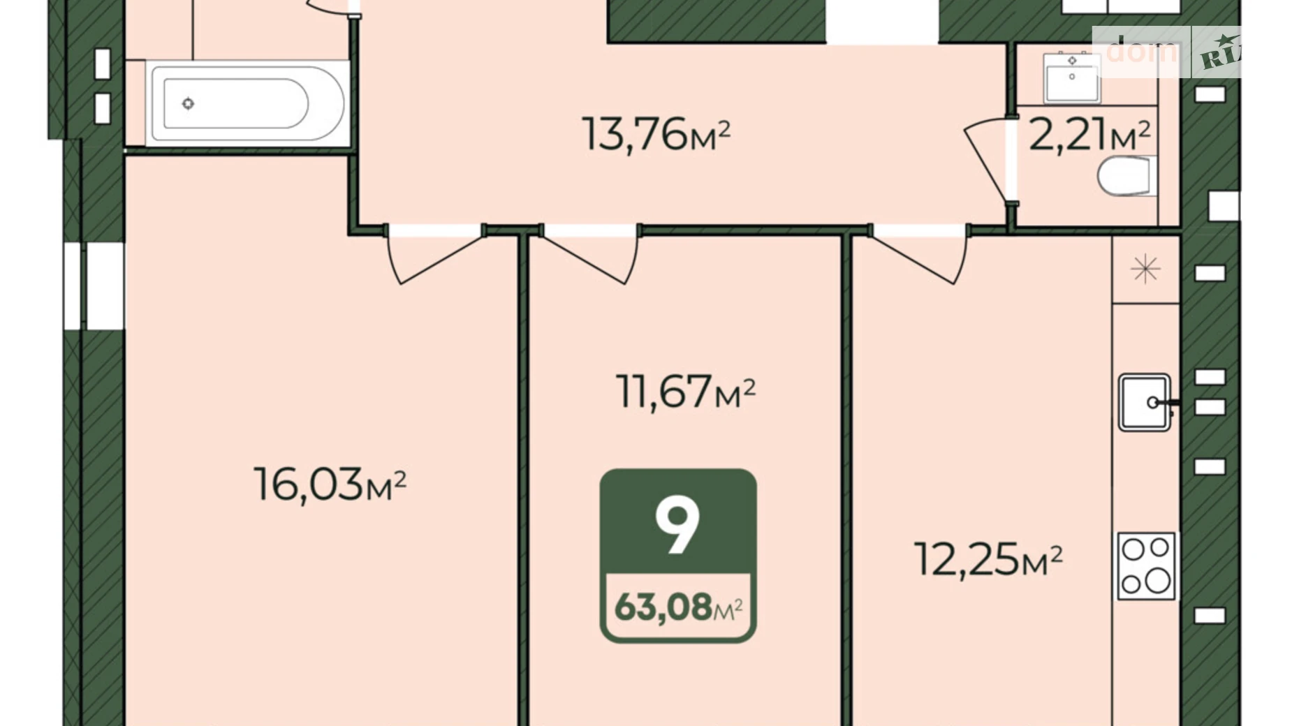 Продается 2-комнатная квартира 63.08 кв. м в Хмельницком, Львовское шоссе, 51/2 - фото 2