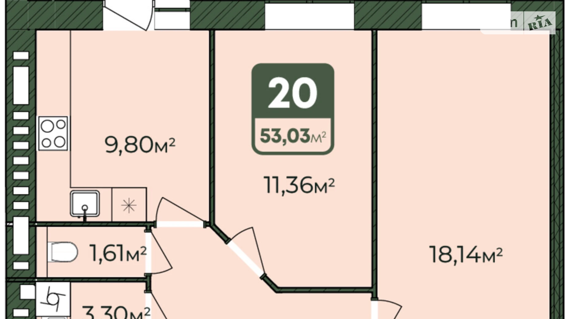 Продается 2-комнатная квартира 53.03 кв. м в Хмельницком, Львовское шоссе, 51/2 - фото 2
