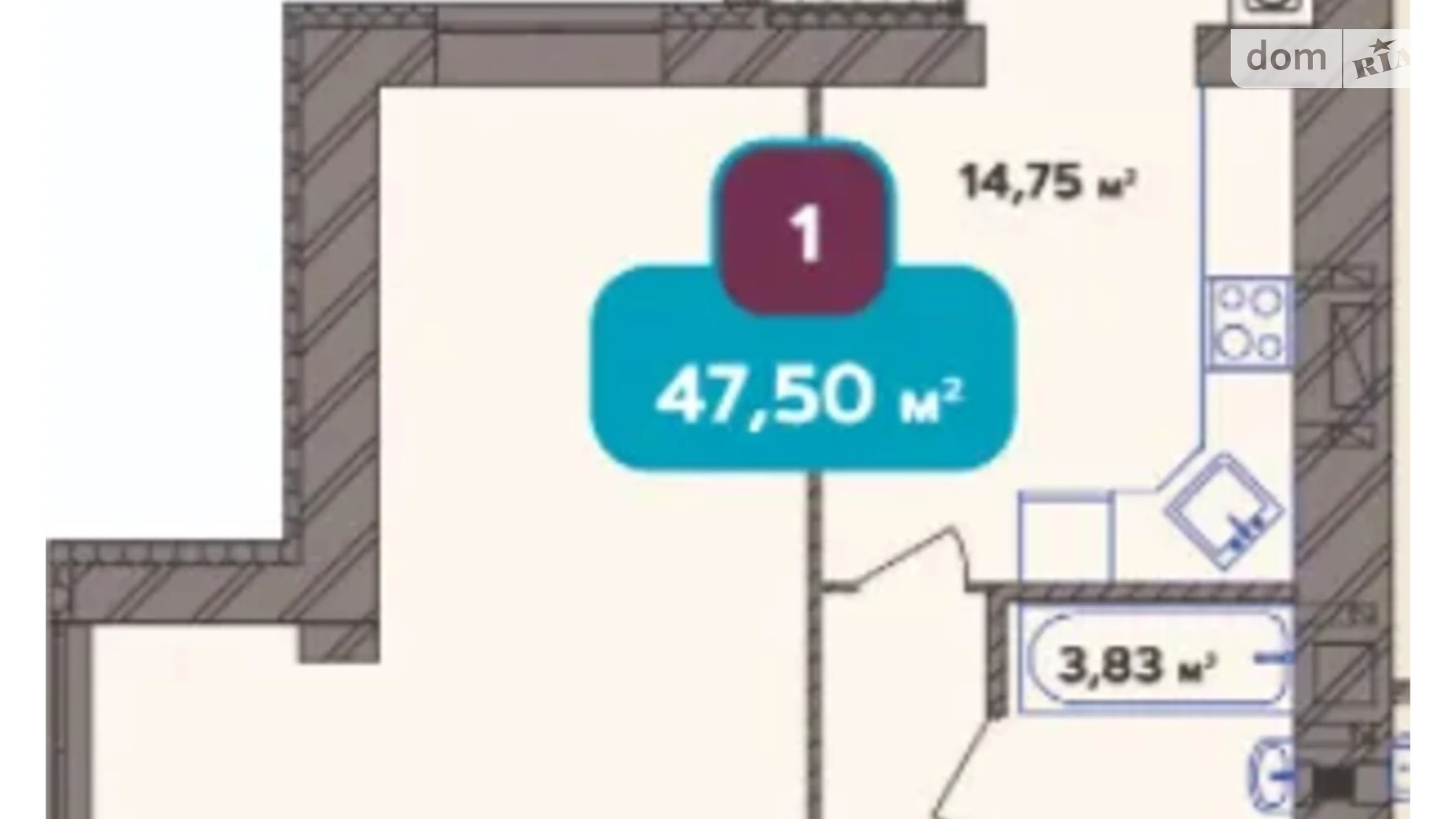 Продается 1-комнатная квартира 47.5 кв. м в Хмельницком, ул. Нижняя Береговая, 1Б - фото 2