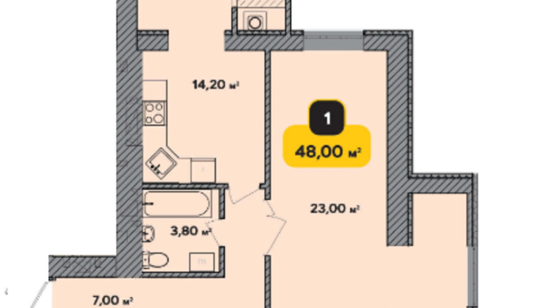 Продается 1-комнатная квартира 48 кв. м в Хмельницком, ул. Каменецкая, 100/2 - фото 2