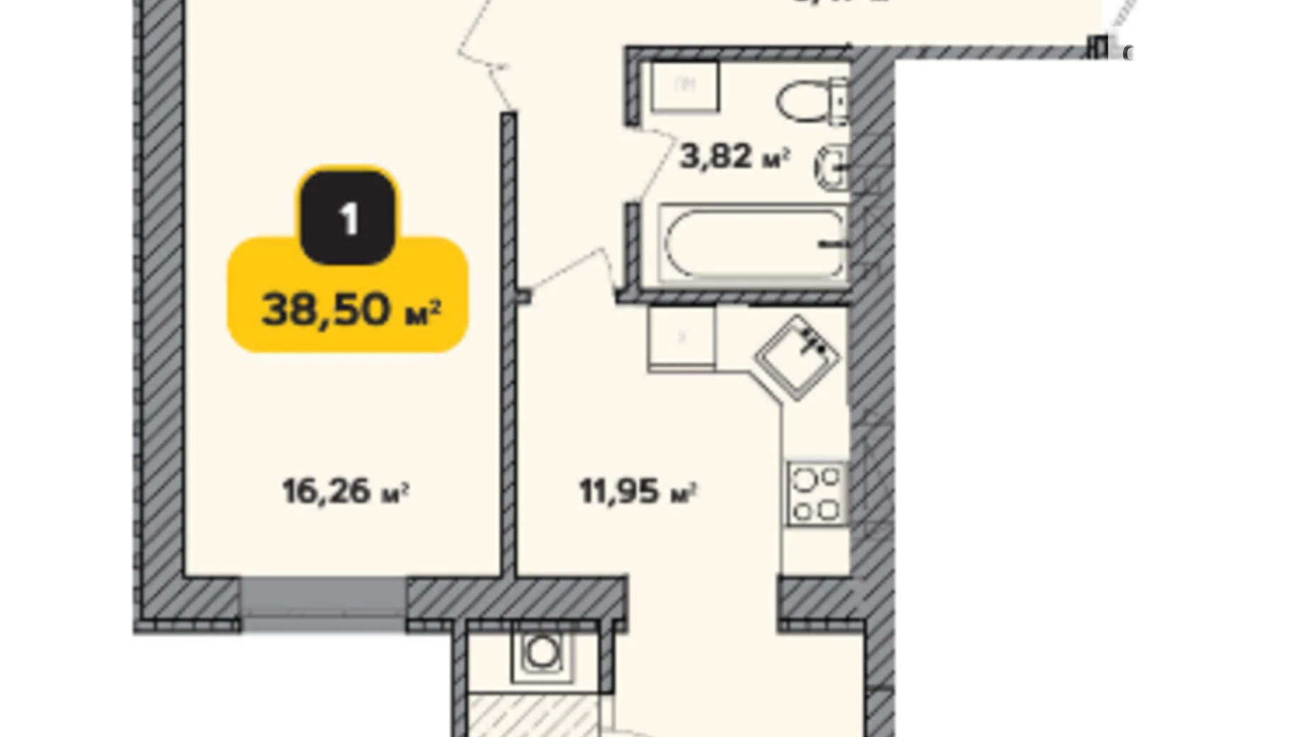 Продается 1-комнатная квартира 38.5 кв. м в Хмельницком, ул. Каменецкая, 100/2 - фото 2