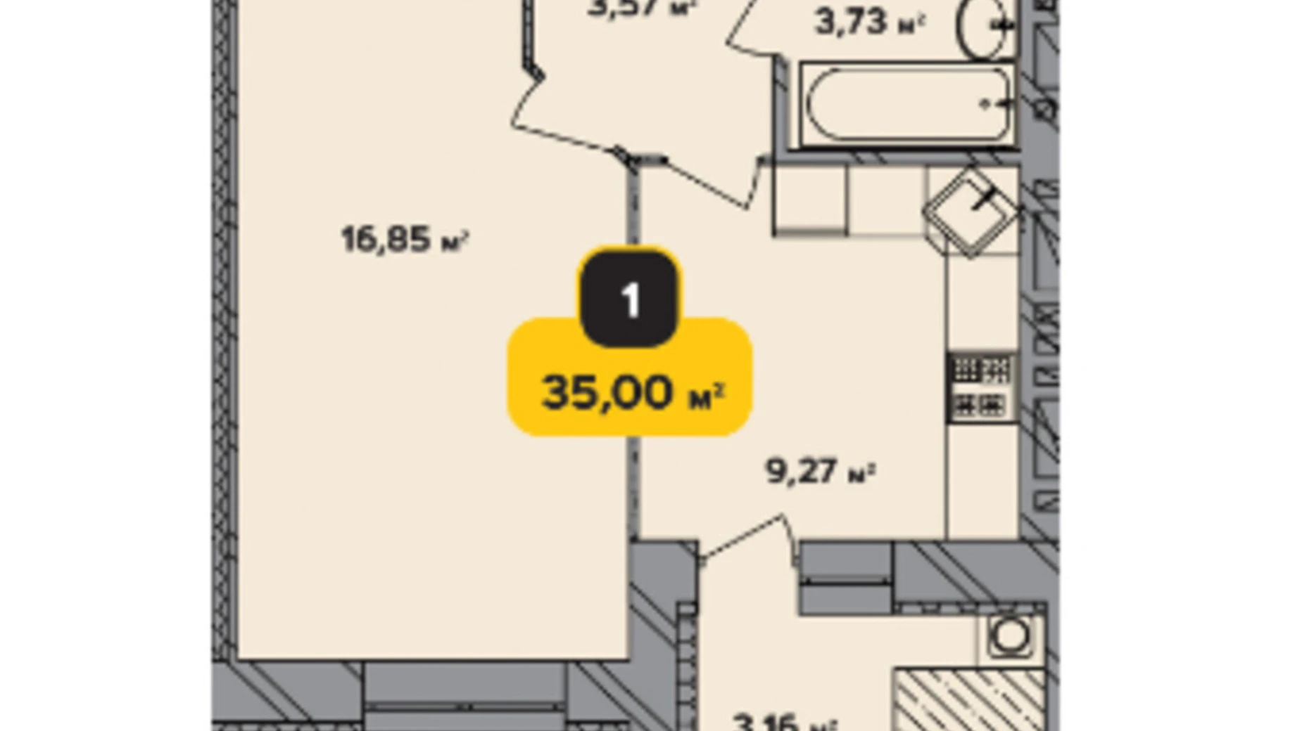 Продається 1-кімнатна квартира 35 кв. м у Хмельницькому, вул. Інститутська, 6/1А - фото 2