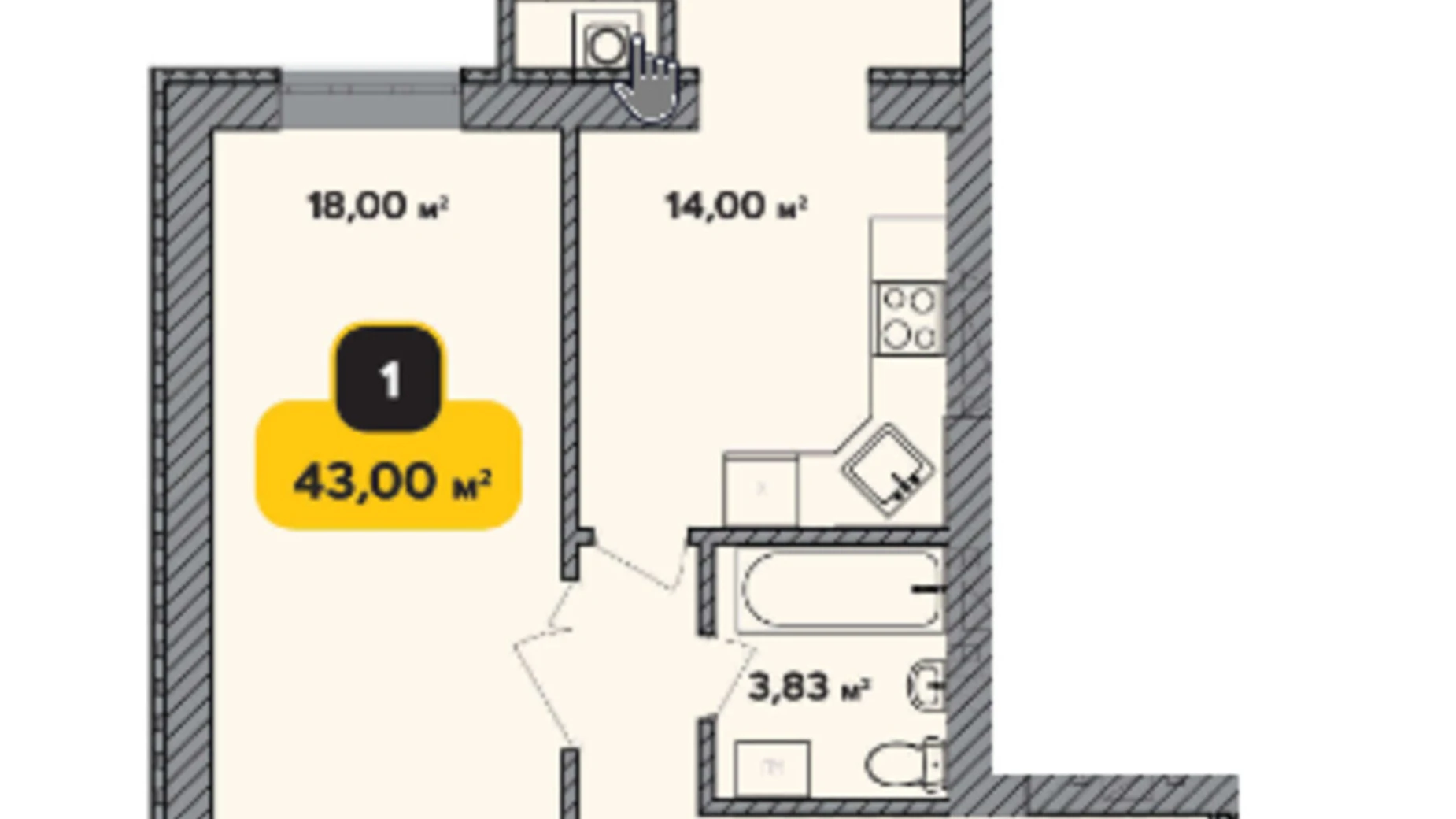 Продается 1-комнатная квартира 43 кв. м в Хмельницком, ул. Каменецкая, 100/2 - фото 2