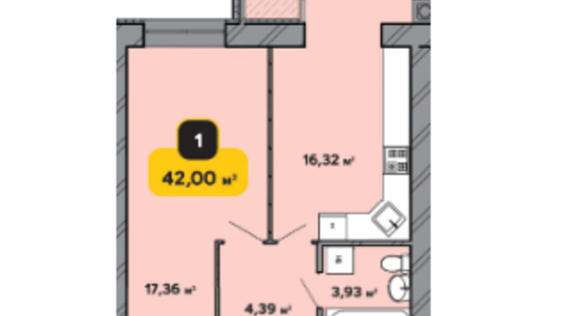 Продается 1-комнатная квартира 42 кв. м в Хмельницком, ул. Институтская, 6/1А - фото 2