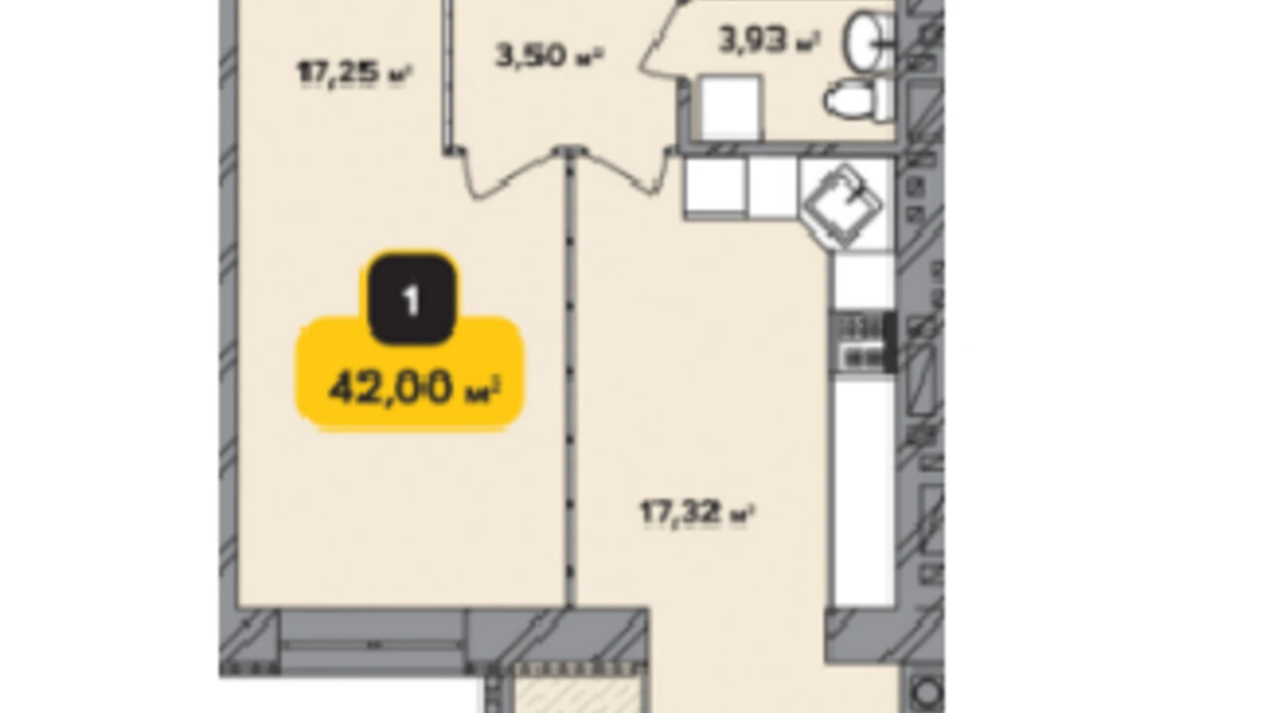 Продается 1-комнатная квартира 42 кв. м в Хмельницком, ул. Институтская, 6/1А - фото 2