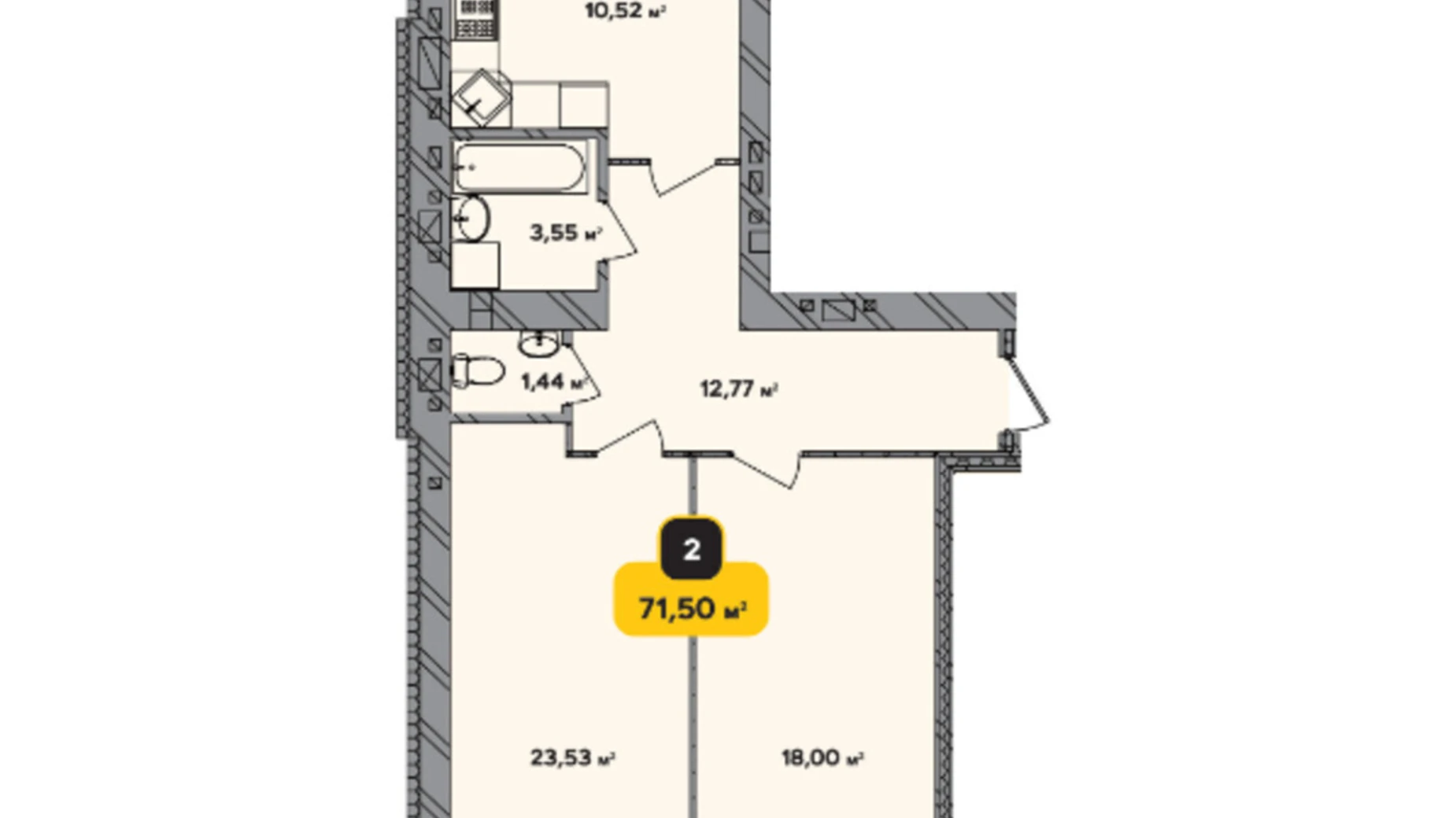 Продается 2-комнатная квартира 71.5 кв. м в Хмельницком, ул. Институтская, 6/1А - фото 2