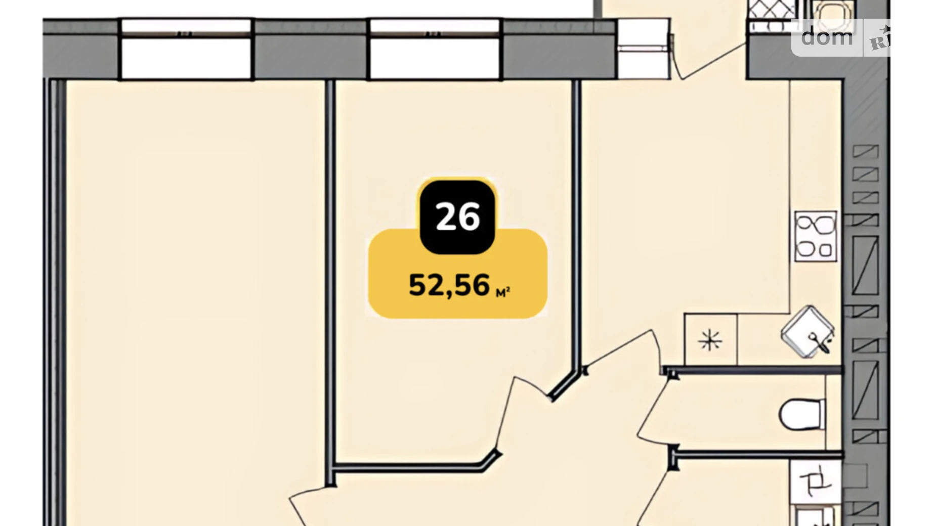 Продается 2-комнатная квартира 52.56 кв. м в Хмельницком, ул. Институтская, 6/1А - фото 2