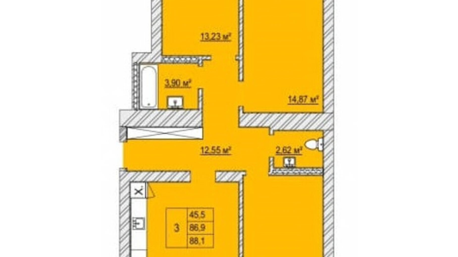 3-кімнатна квартира 88.1 кв. м у Луцьку, цена: 83620 $ - фото 2