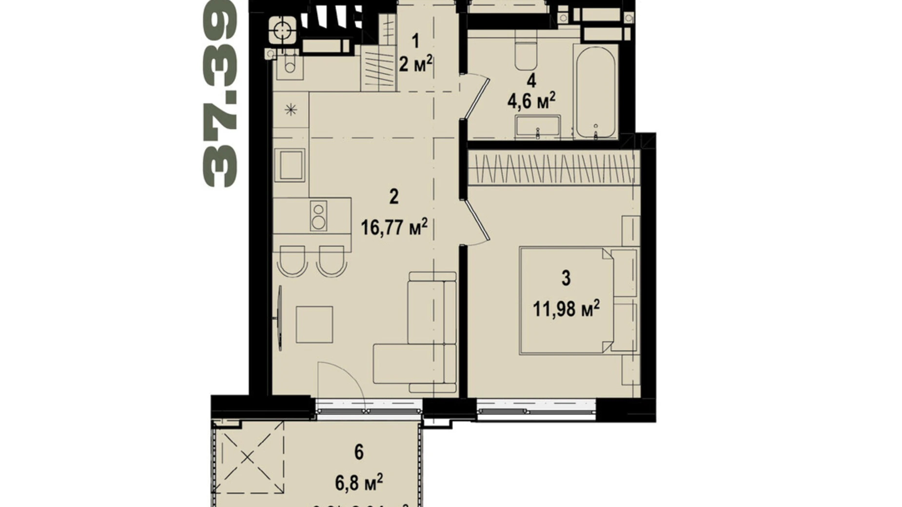 Продается 1-комнатная квартира 38.27 кв. м в Ирпене, ул. Украинская, 1А - фото 2