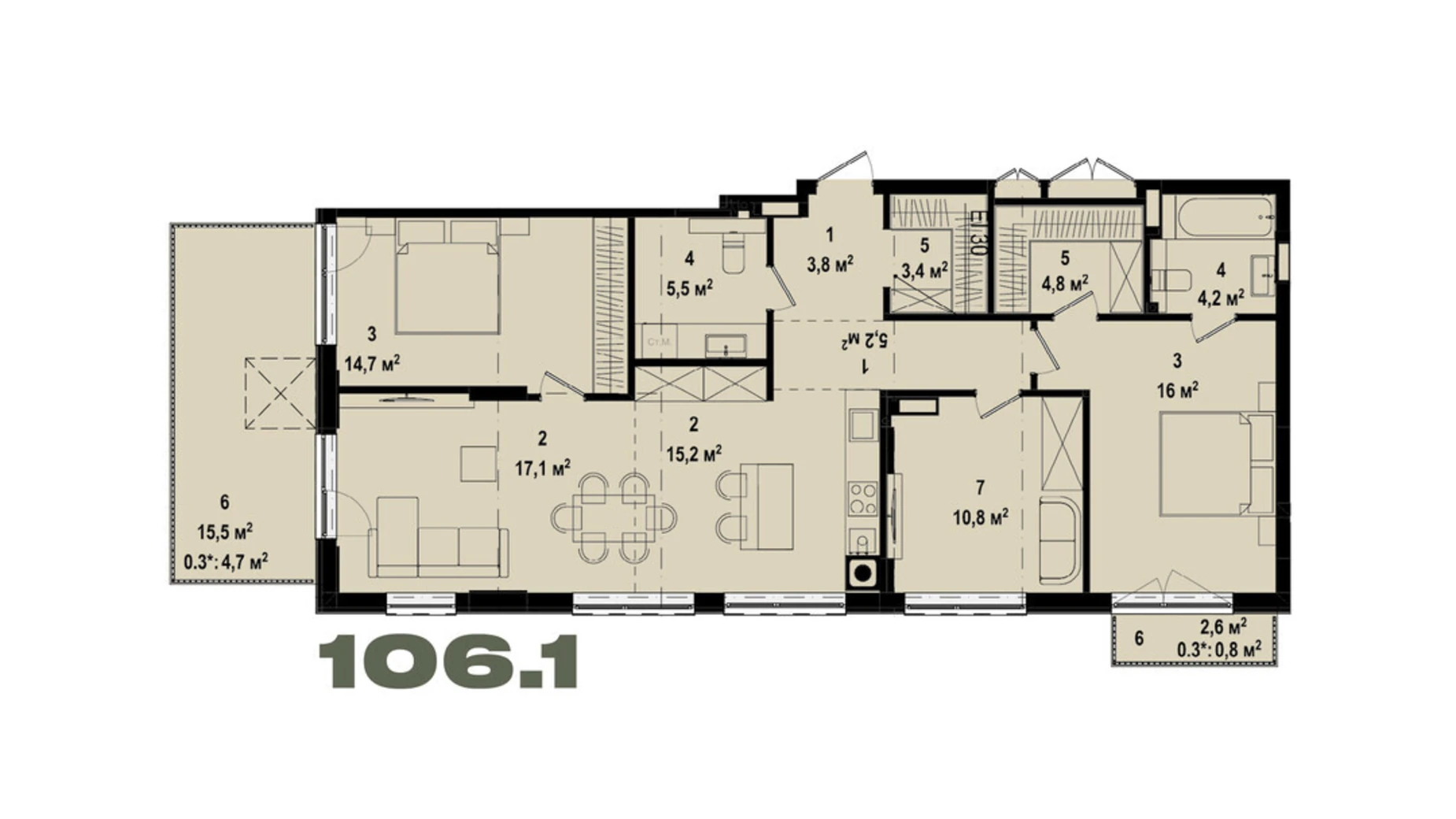 Продается 3-комнатная квартира 106.1 кв. м в Ирпене, ул. Украинская, 1А - фото 2
