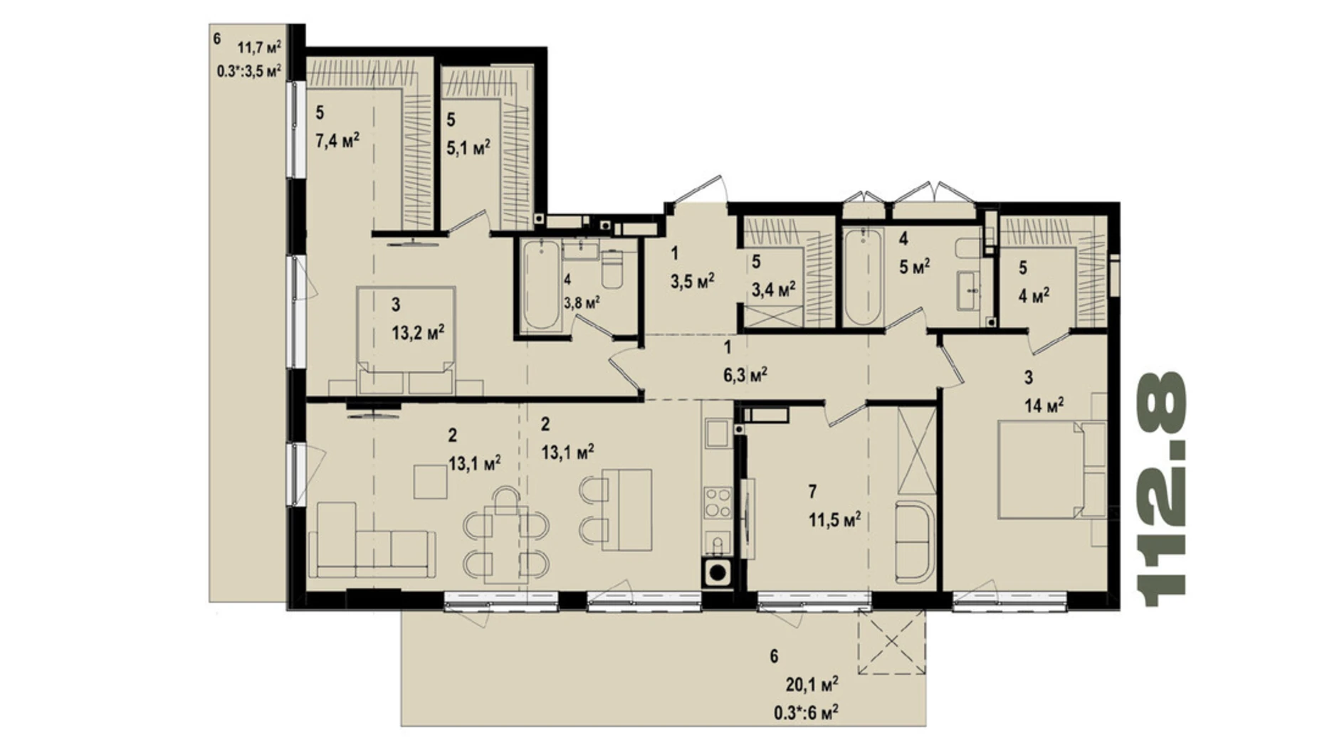 Продается 3-комнатная квартира 112.8 кв. м в Ирпене, ул. Украинская, 1А - фото 2