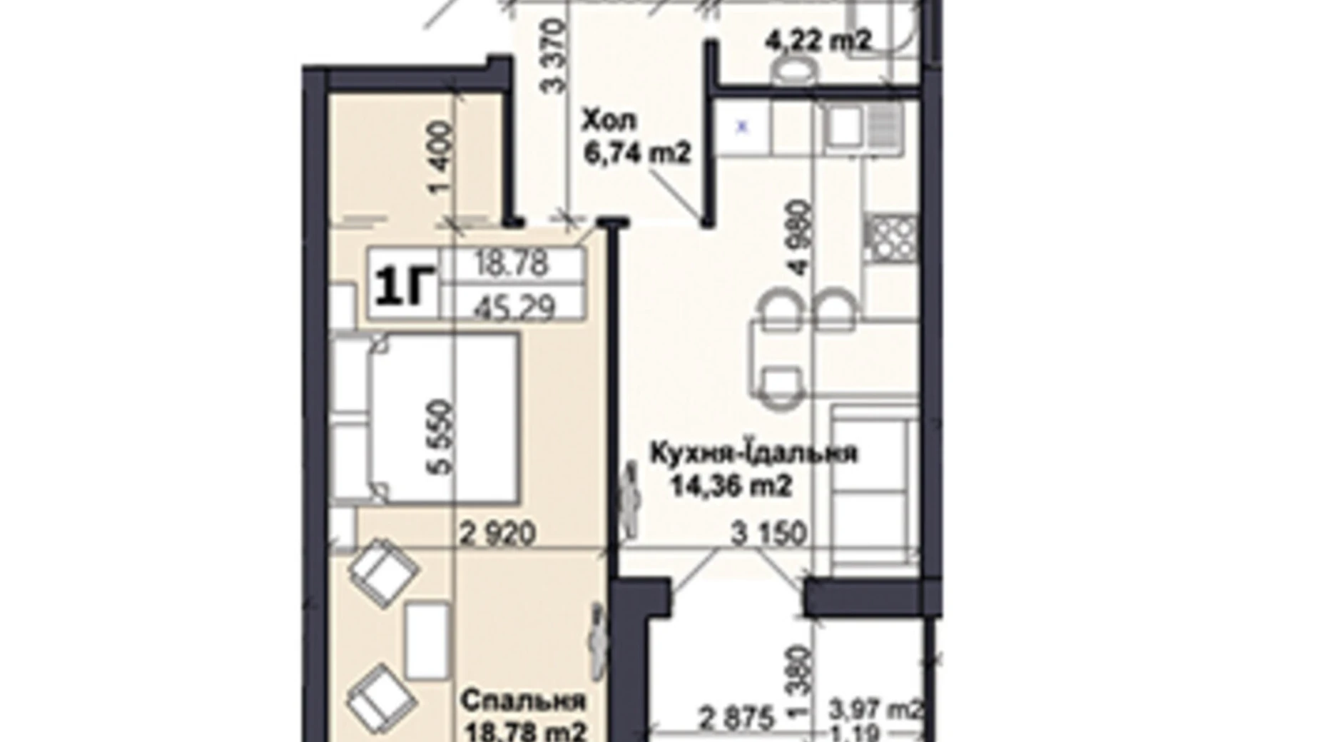 Продается 1-комнатная квартира 45.29 кв. м в Немишаево, ул. Ярослава Мудрого(Чкалова), 60 - фото 2