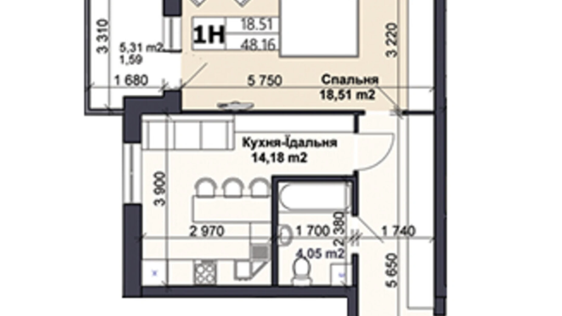 Продается 1-комнатная квартира 48.16 кв. м в Немишаево, ул. Ярослава Мудрого(Чкалова), 60 - фото 2
