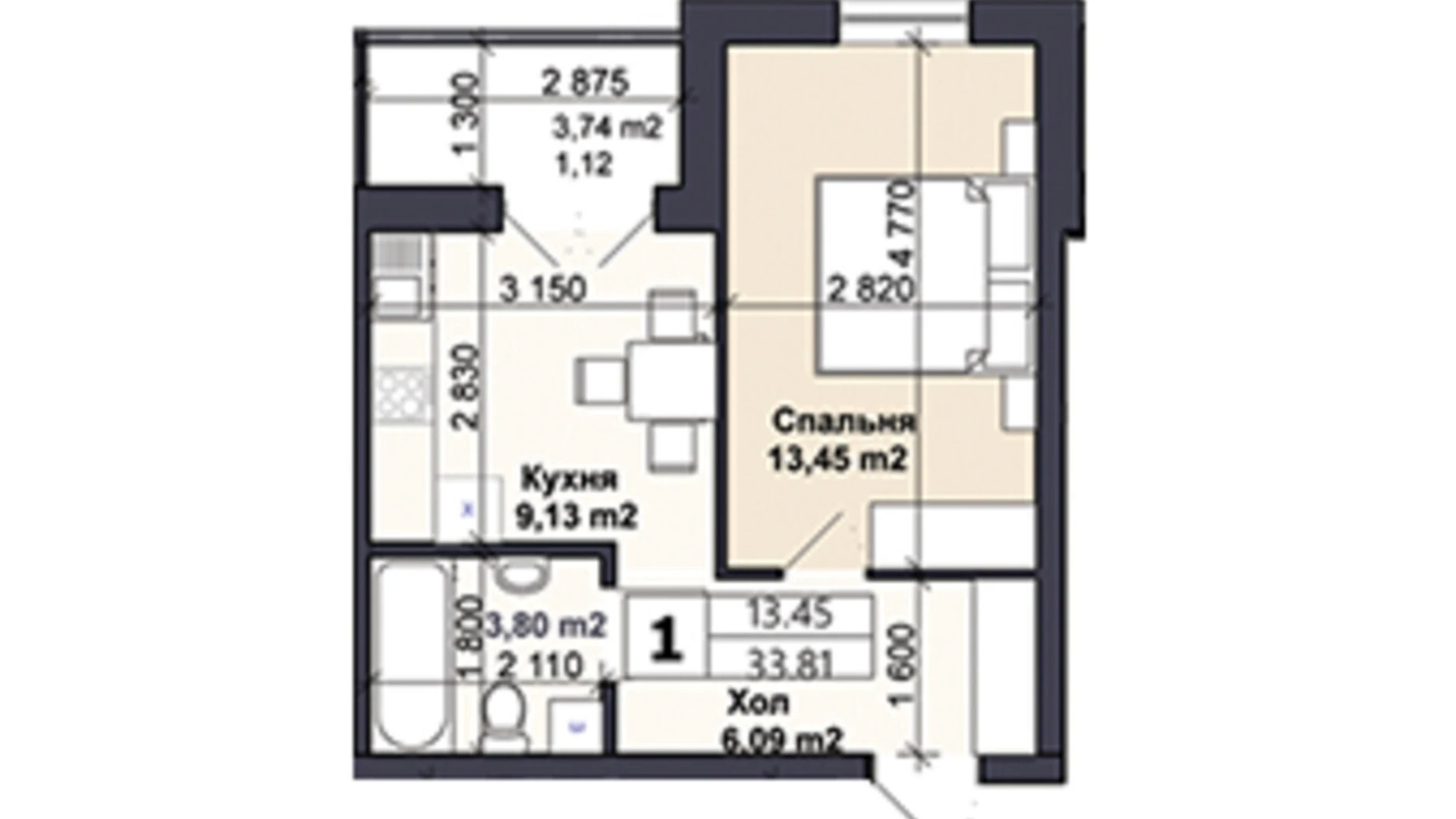 Продается 1-комнатная квартира 33.81 кв. м в Немишаево, ул. Ярослава Мудрого(Чкалова), 60 - фото 2