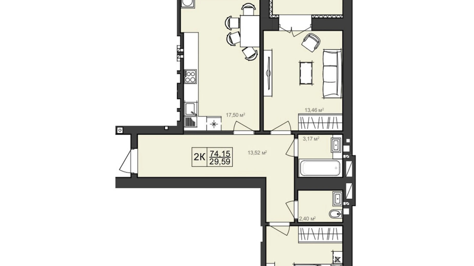 Продается 2-комнатная квартира 76 кв. м в Хмельницком, цена: 69590 $ - фото 2