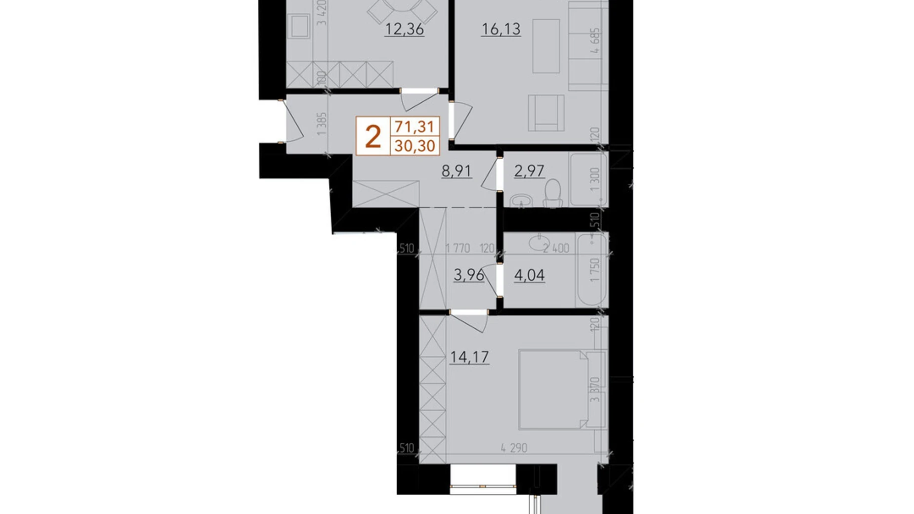 Продается 2-комнатная квартира 75.2 кв. м в Хмельницком, ул. Тернопольская, 13/6А - фото 2