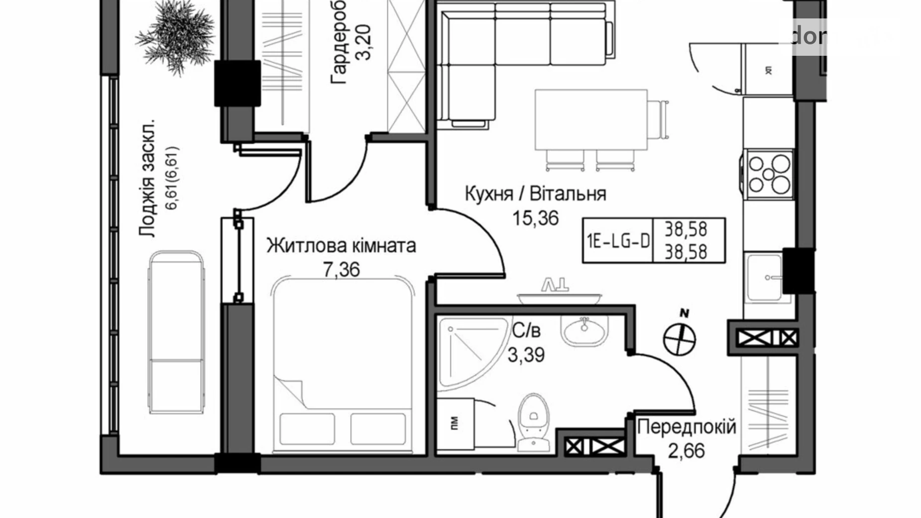 Продается 1-комнатная квартира 38.58 кв. м в Авангарде, ул. Василия Спрейса, 1 - фото 2