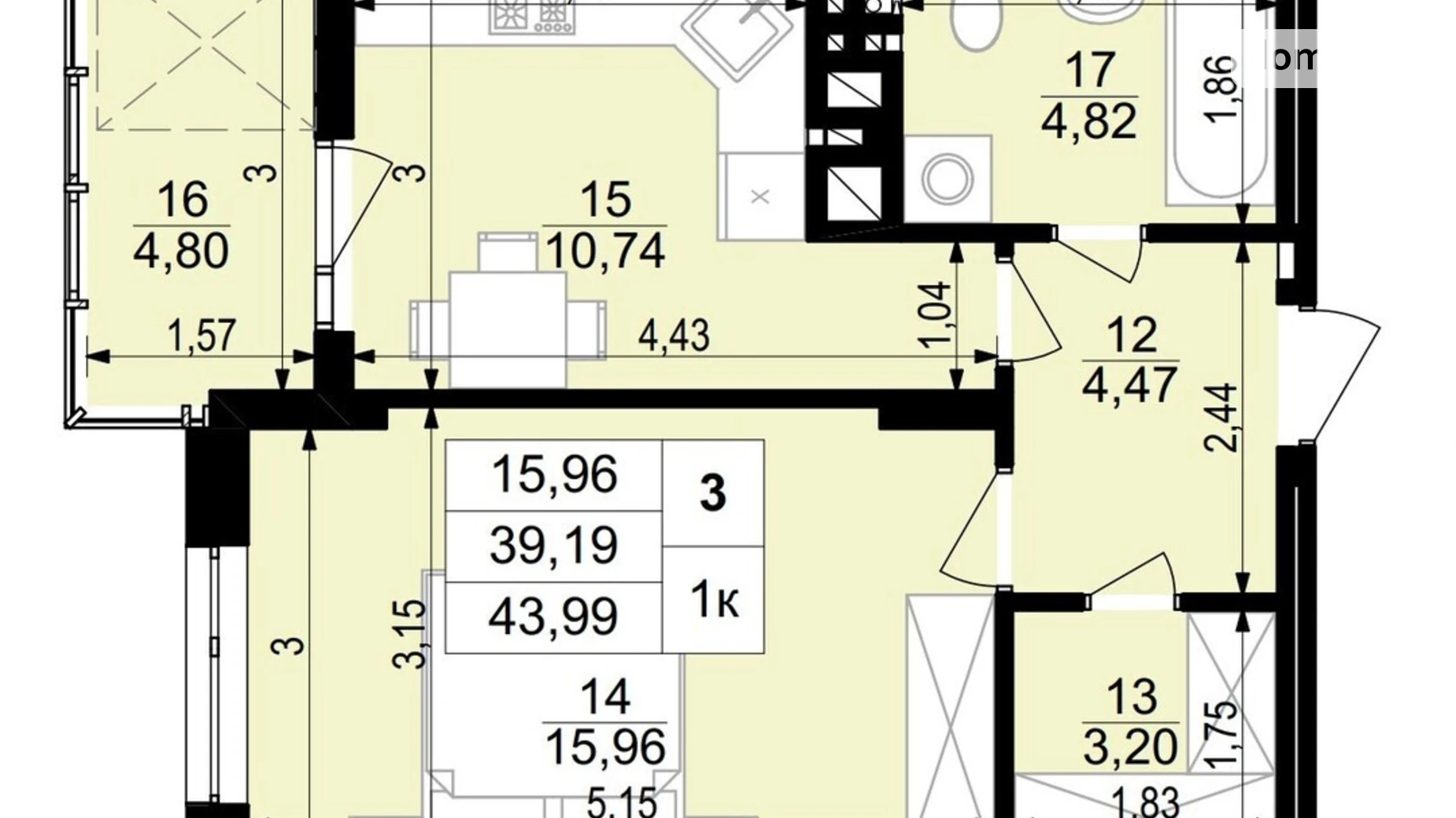 1-комнатная квартира 43.99 кв. м в Тернополе, ул. Стецька Ярослава, 20Б - фото 2